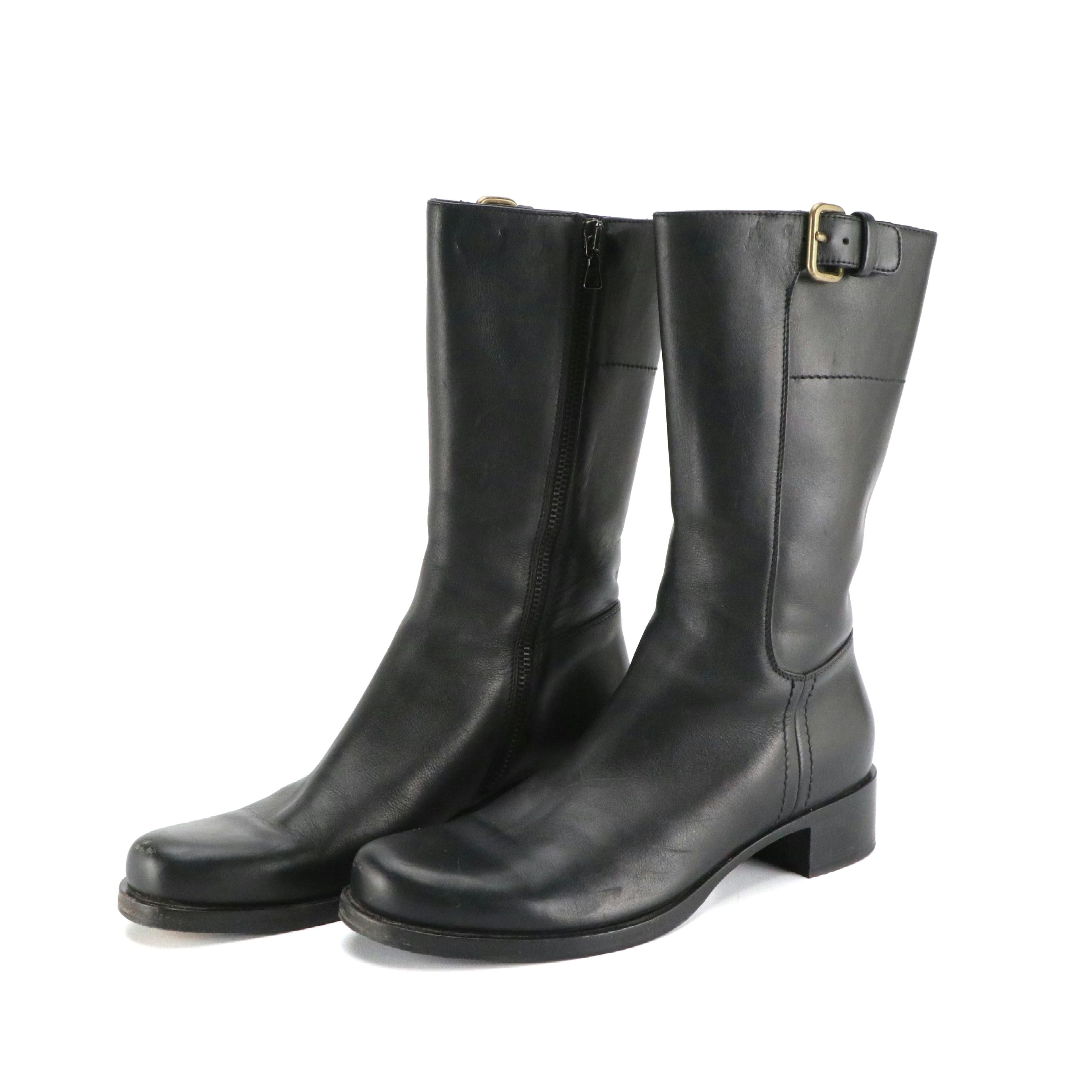 Prada Black Leather Boots with Buckle Detail