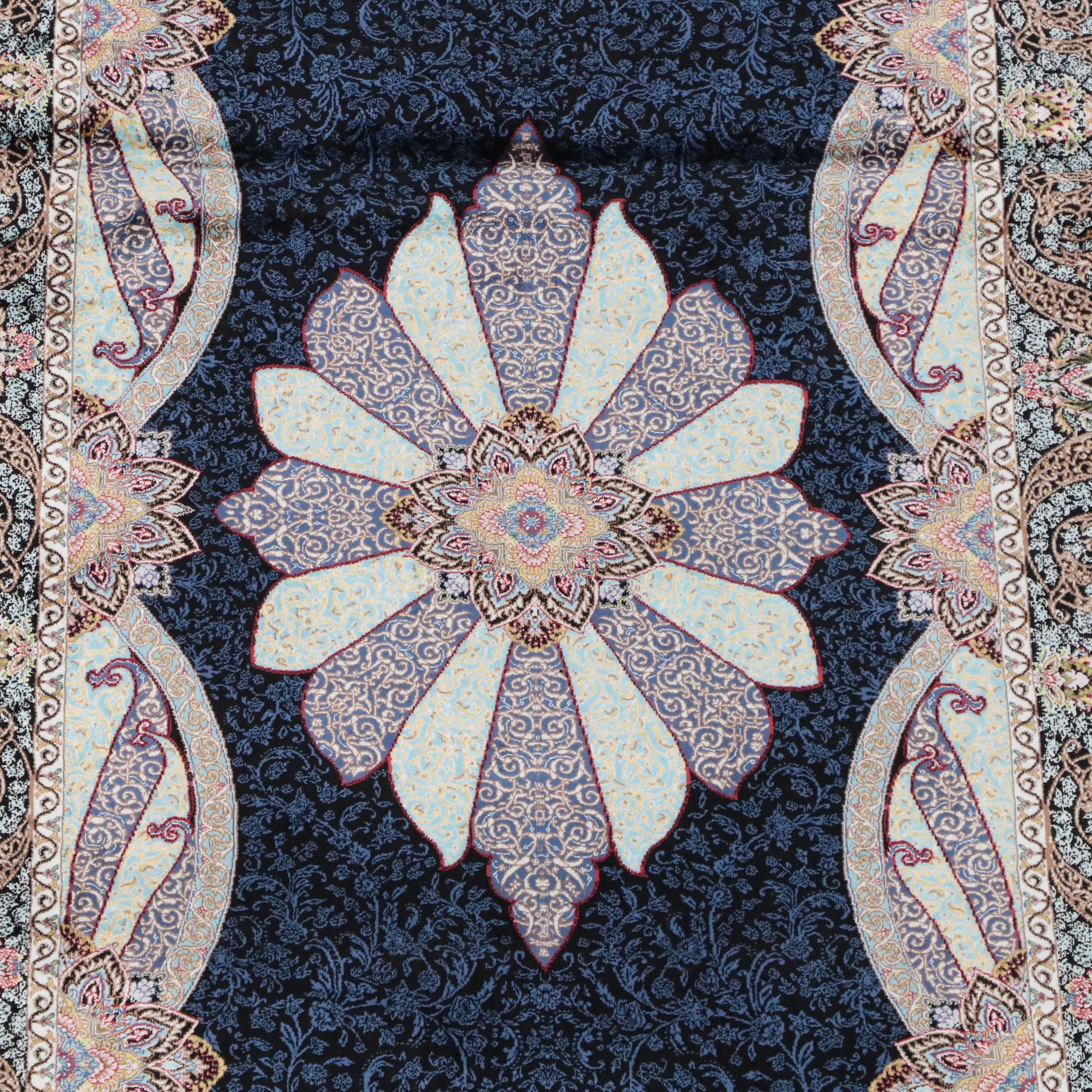 2'8 x 10'4 Machine Made Turkish Qom Silk Carpet Runner