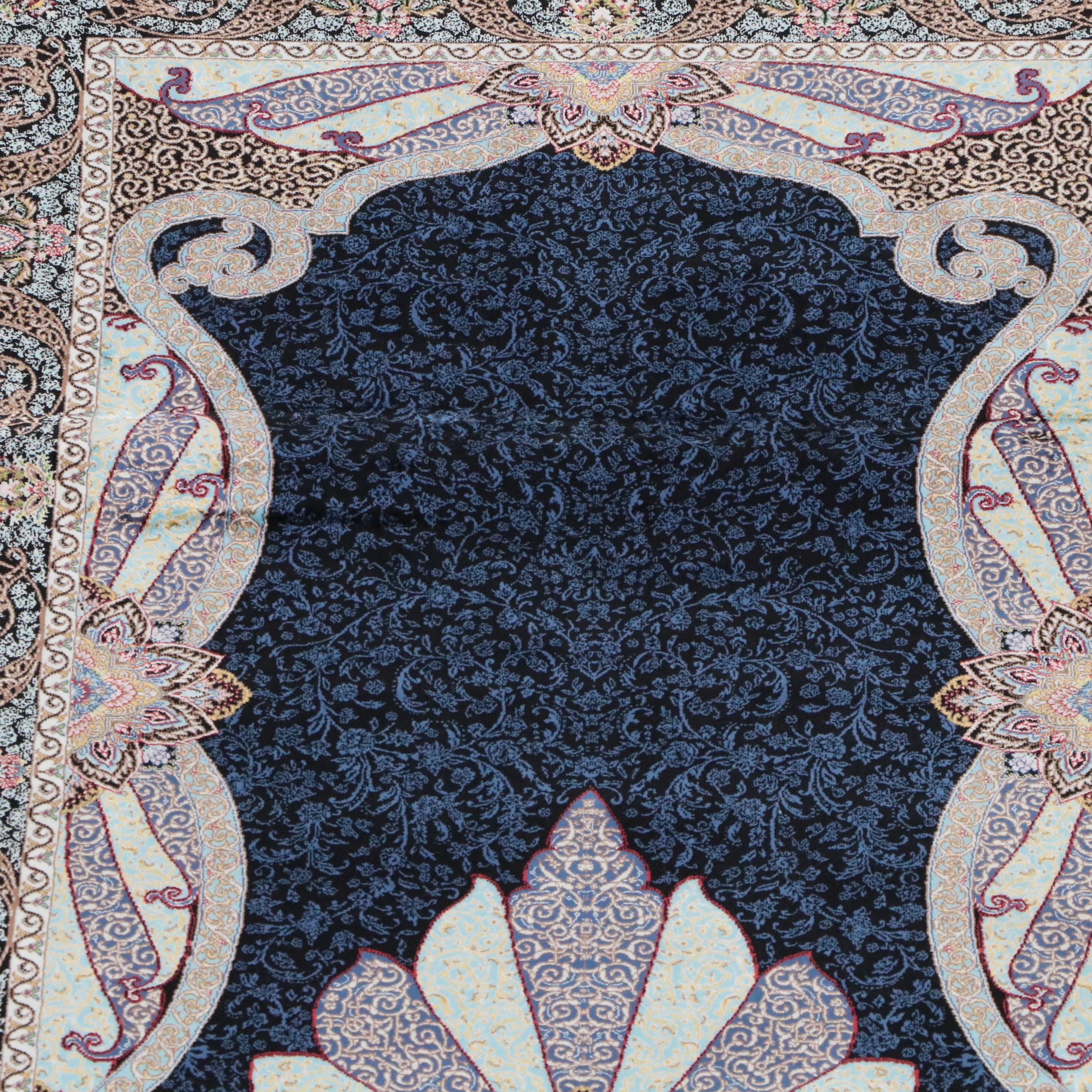 2'8 x 10'4 Machine Made Turkish Qom Silk Carpet Runner