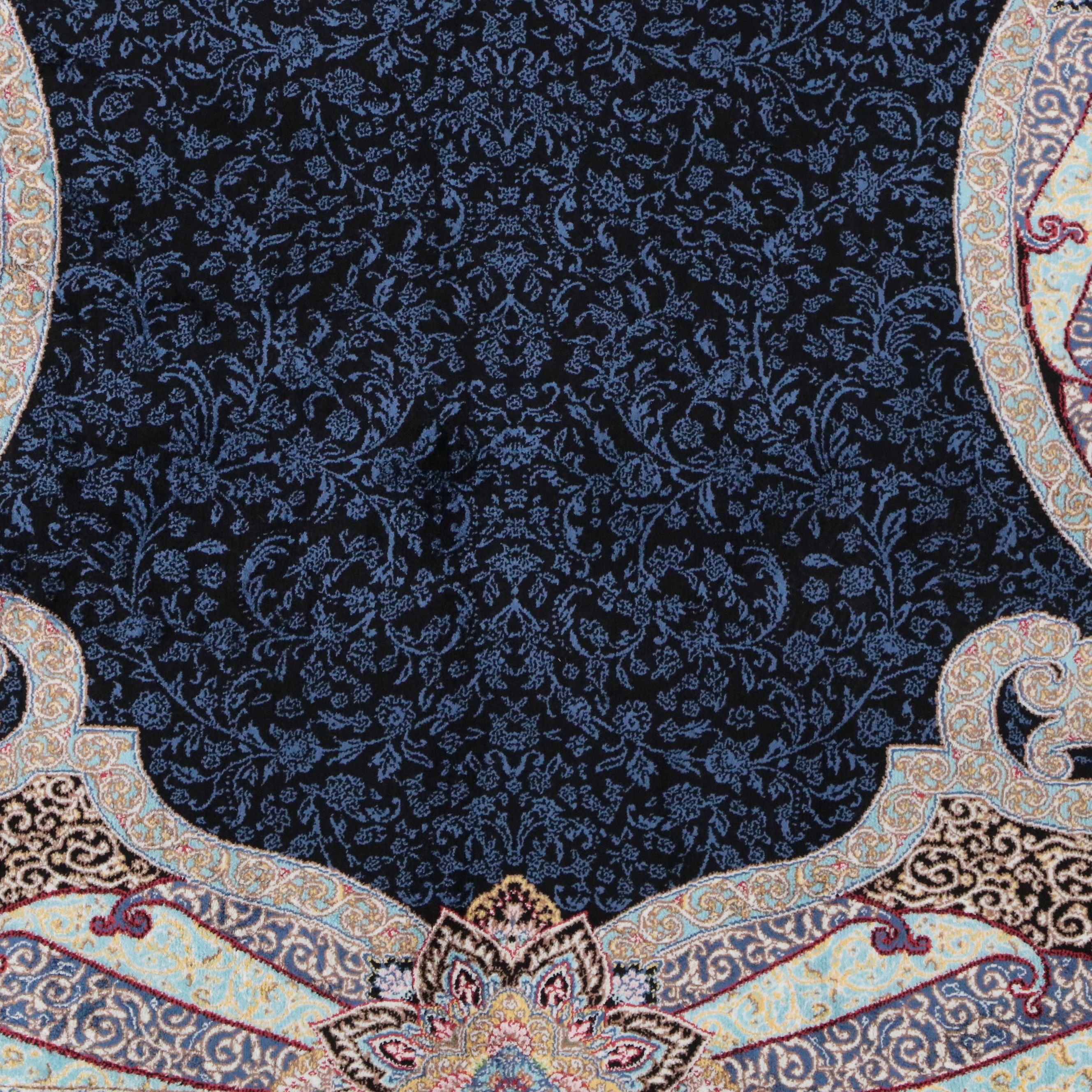 2'8 x 10'4 Machine Made Turkish Qom Silk Carpet Runner