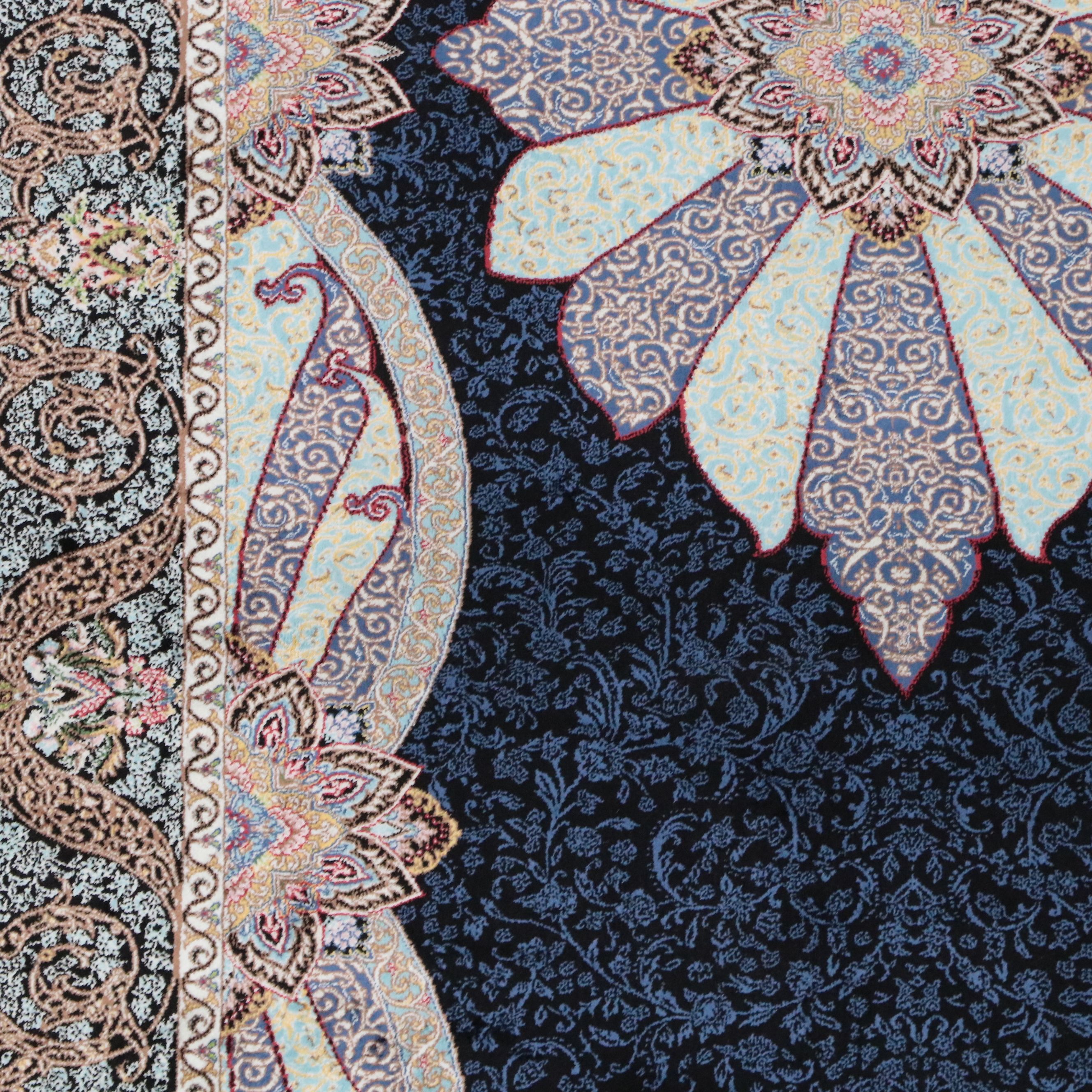 2'8 x 10'4 Machine Made Turkish Qom Silk Carpet Runner