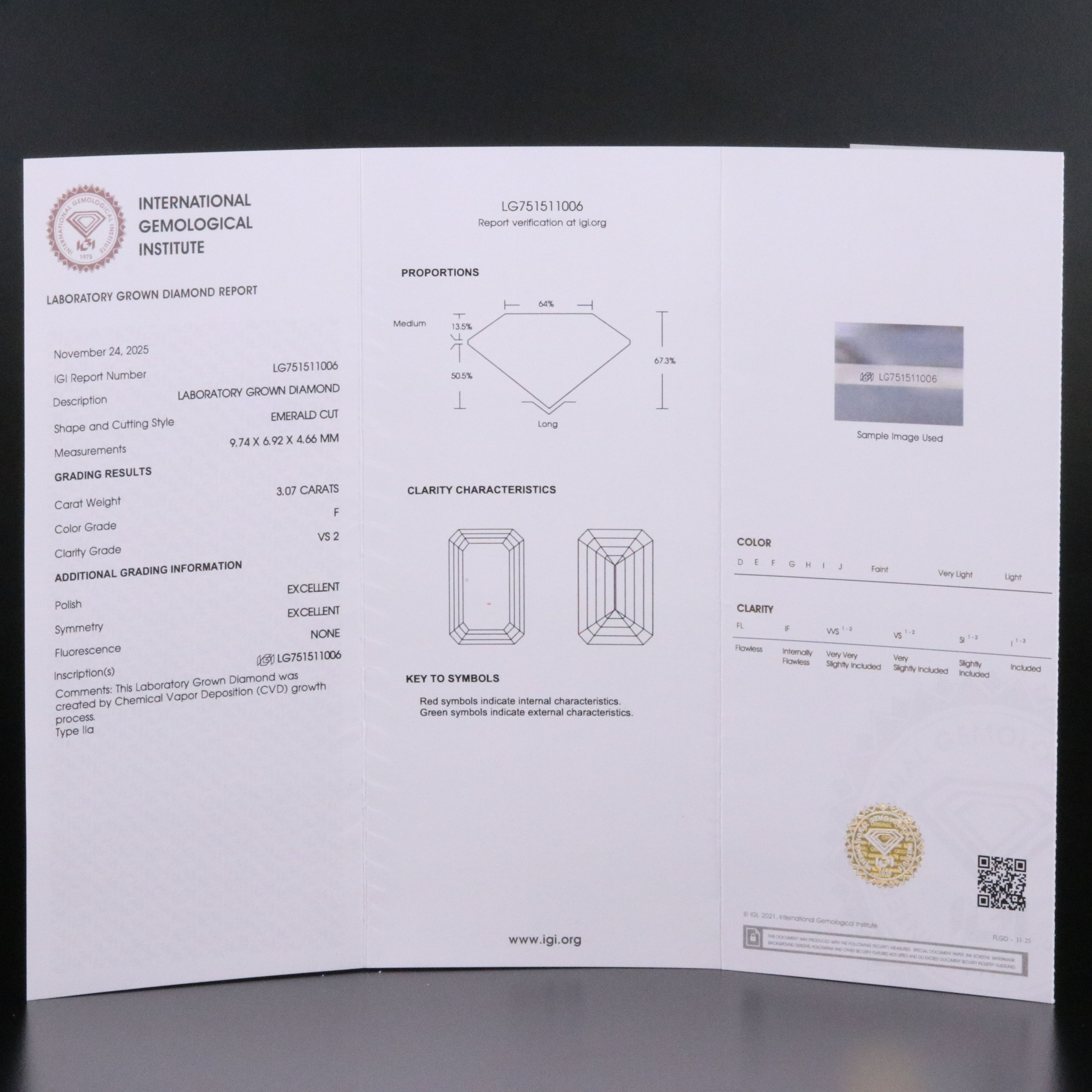Loose 3.07 CT Lab Grown Diamond with IGI Report