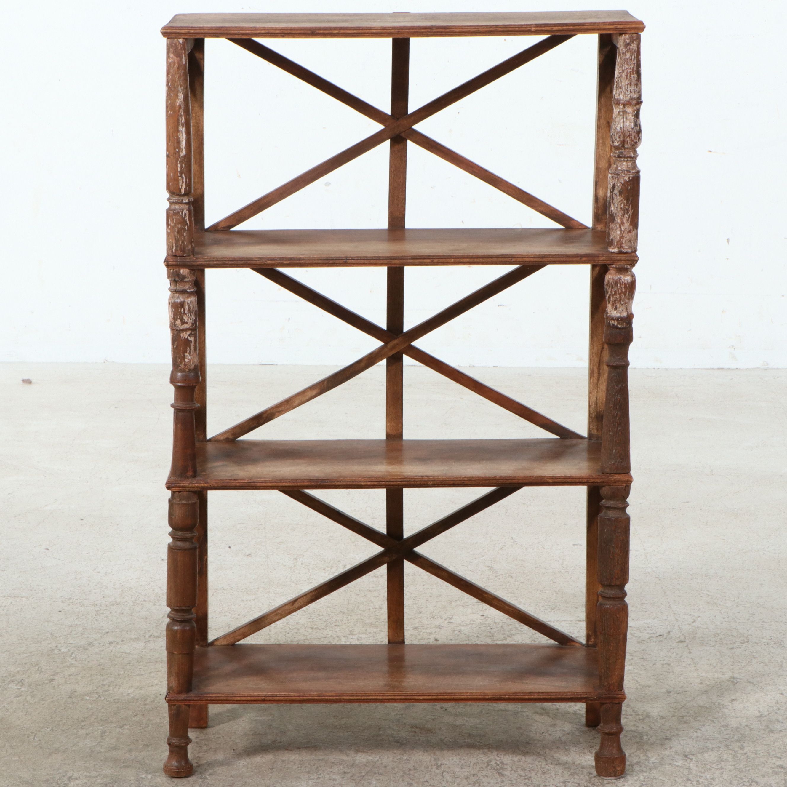 Regency Style Faux-Bamboo Carved Four-Tier Wood Étagère Bookcase