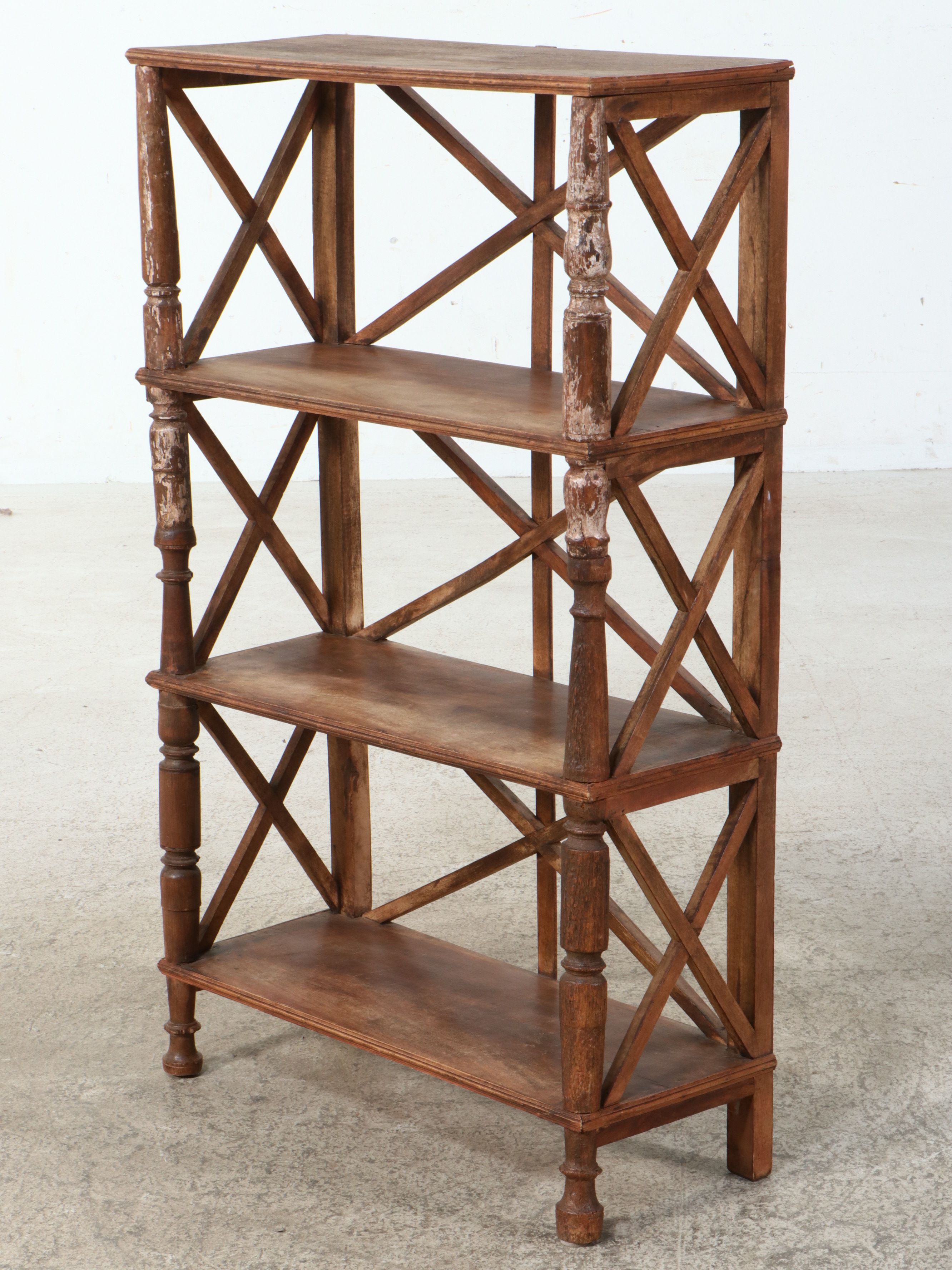 Regency Style Faux-Bamboo Carved Four-Tier Wood Étagère Bookcase