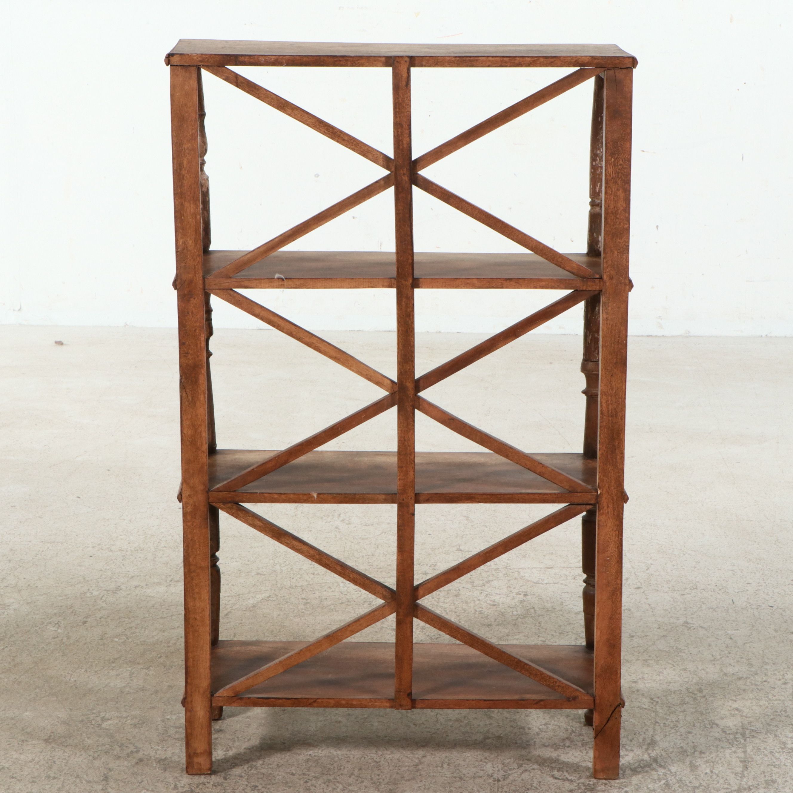 Regency Style Faux-Bamboo Carved Four-Tier Wood Étagère Bookcase