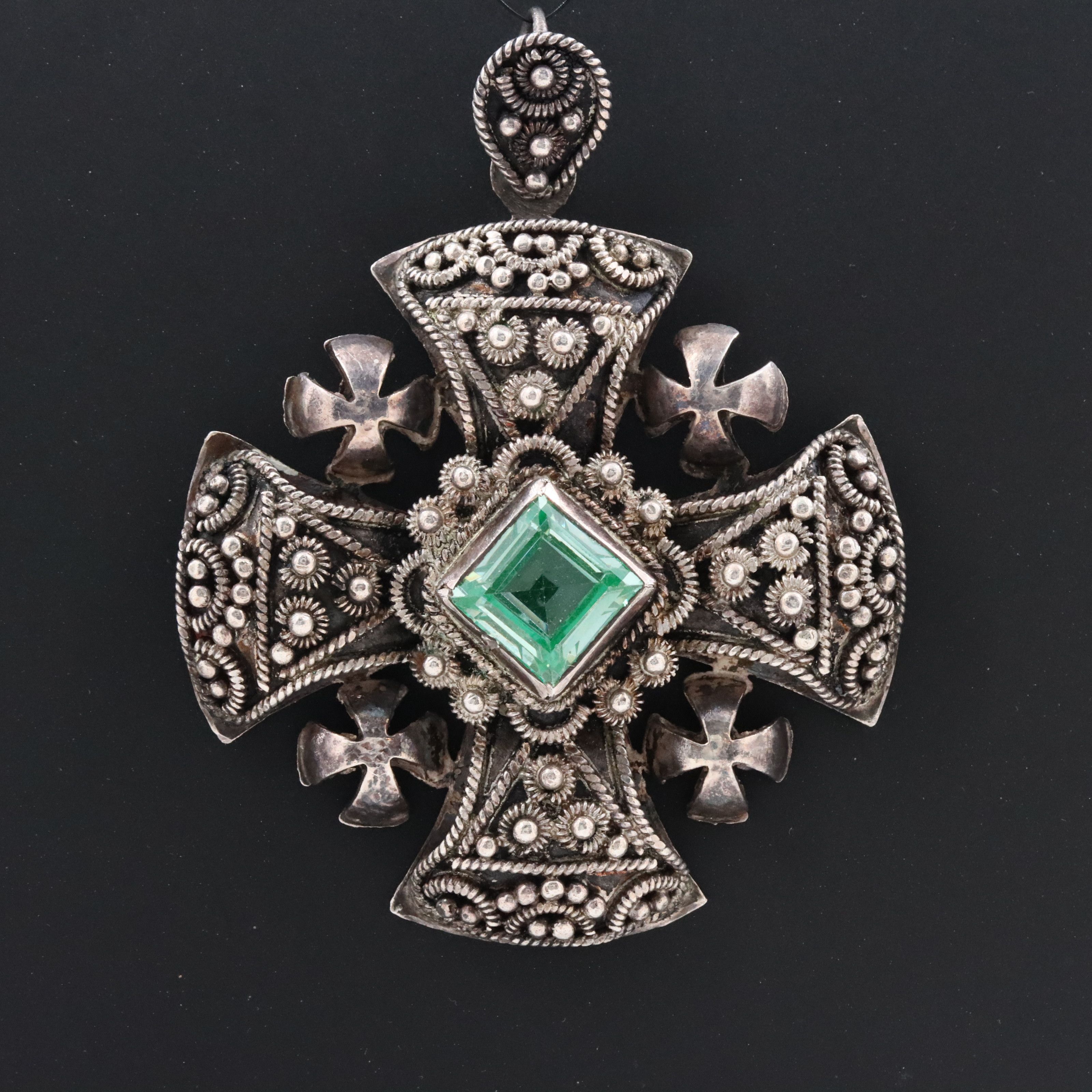 950 Silver Spinel Jerusalem Cross Pendant