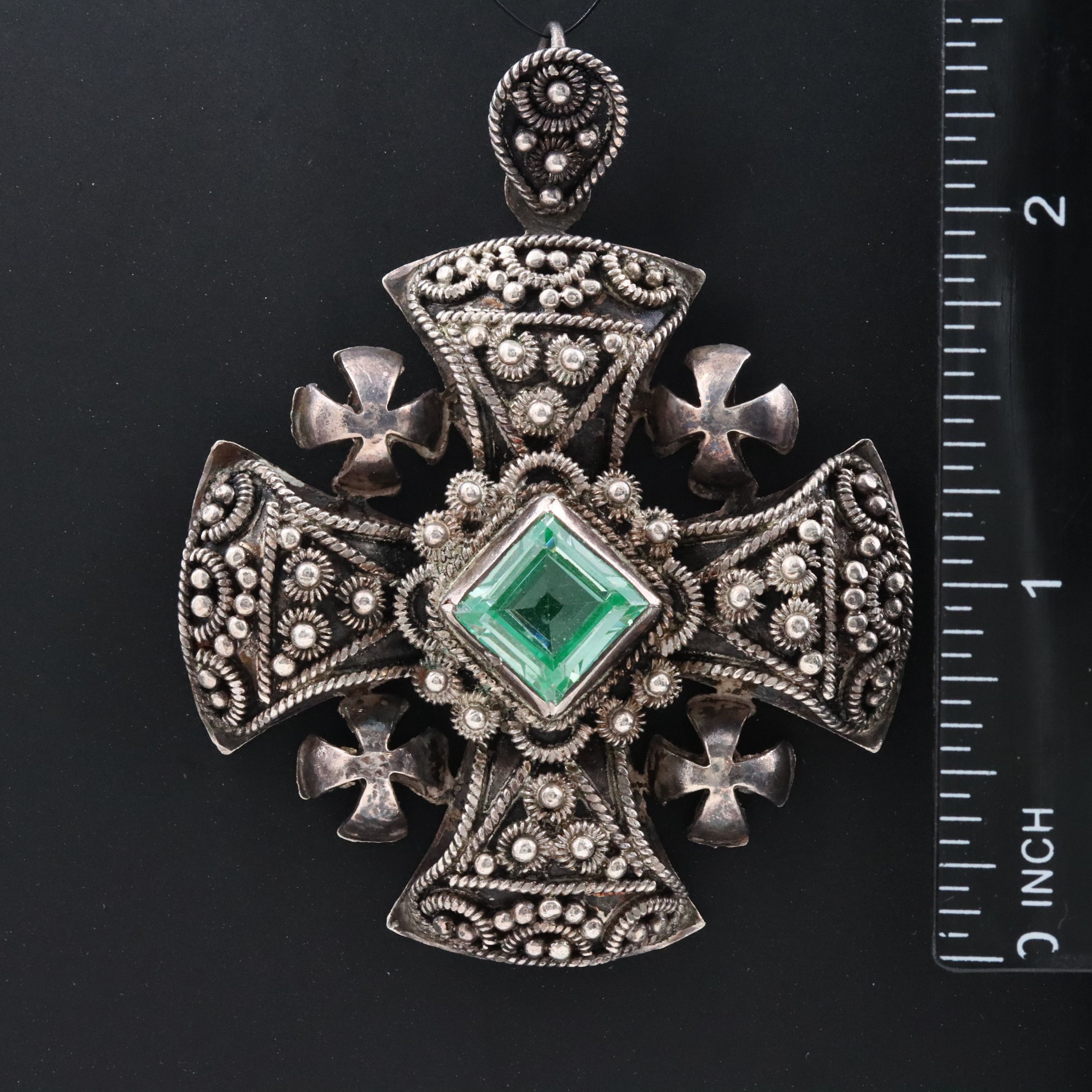950 Silver Spinel Jerusalem Cross Pendant