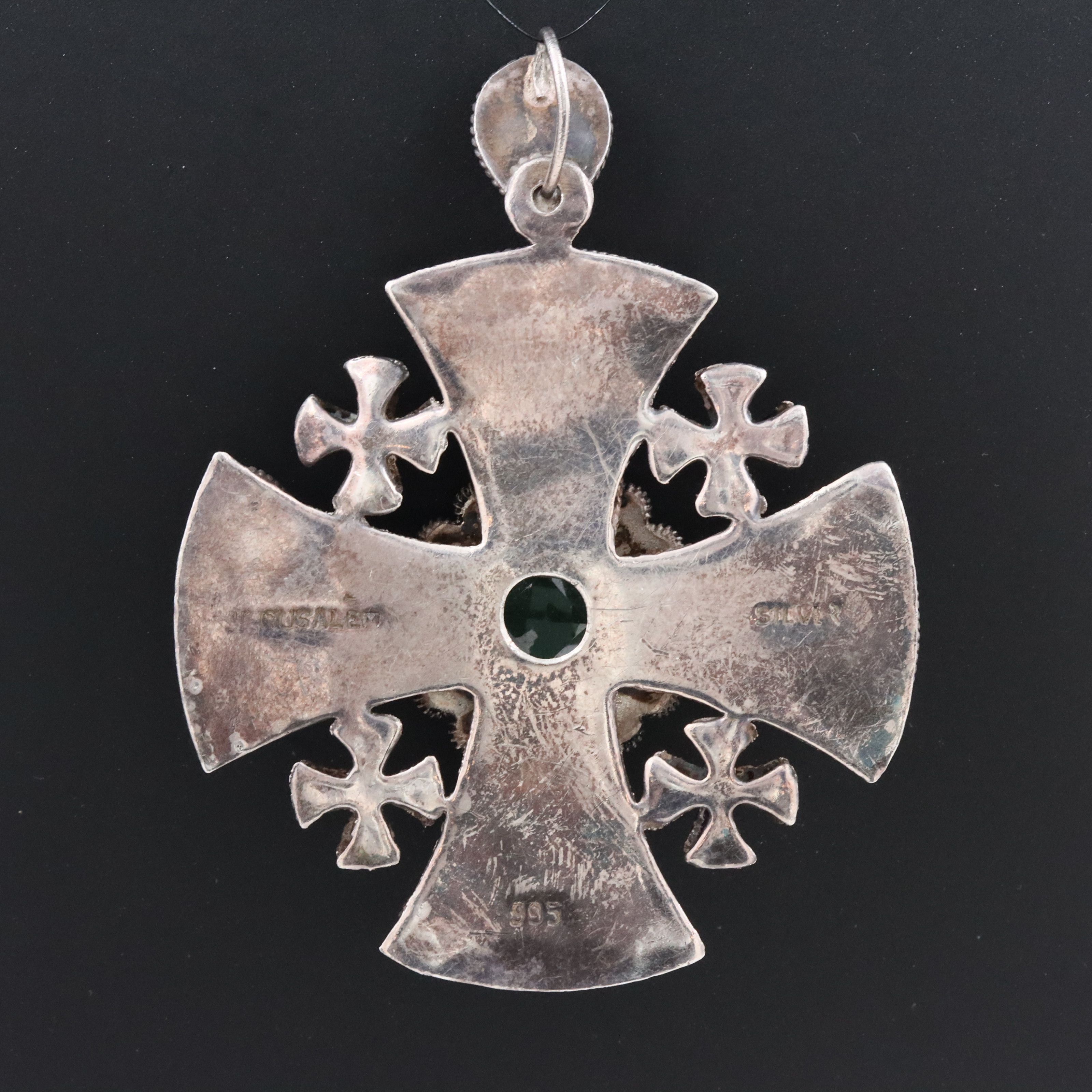950 Silver Spinel Jerusalem Cross Pendant
