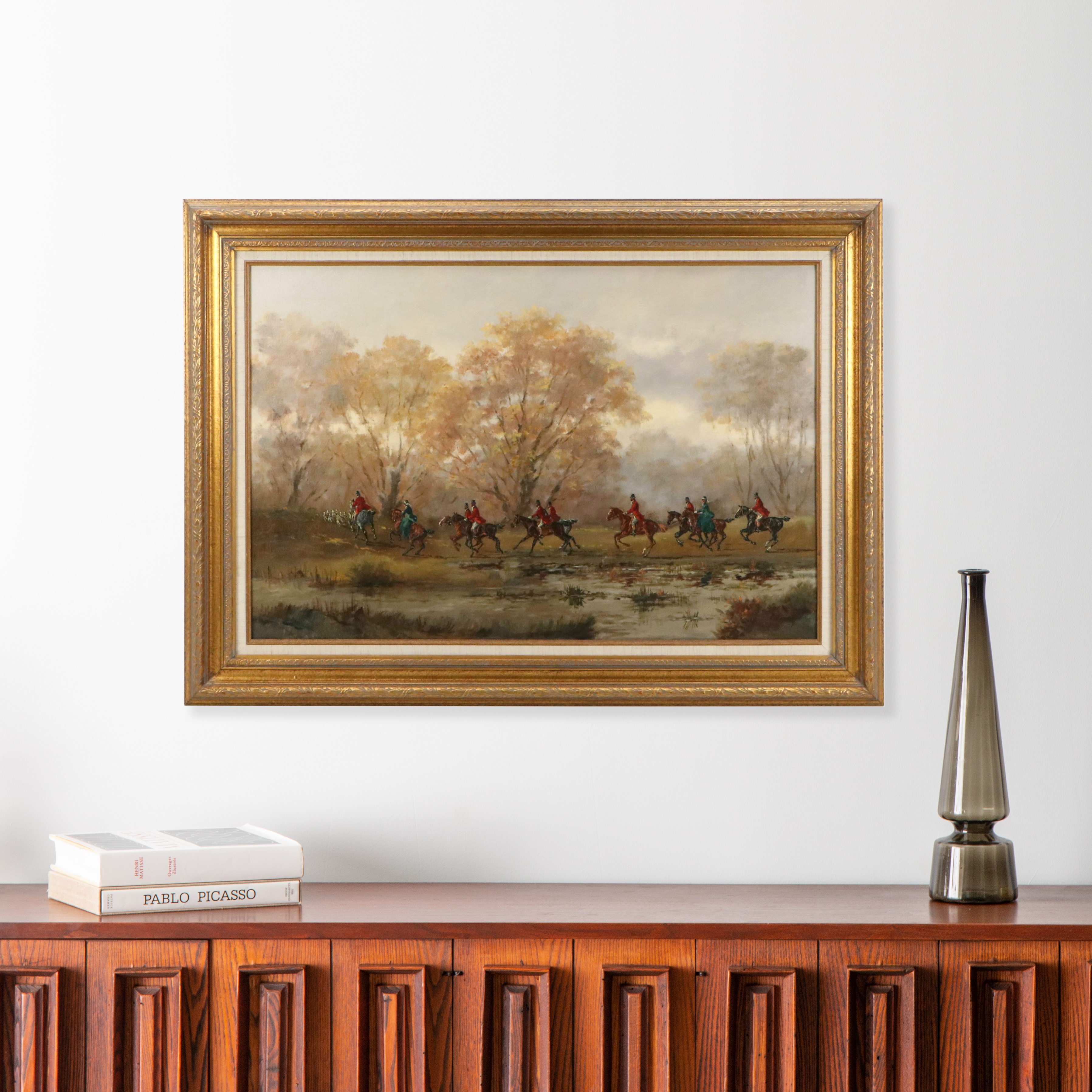 Kalman Vecsey Oil Painting of Court Hunting Party, Mid-20th Century