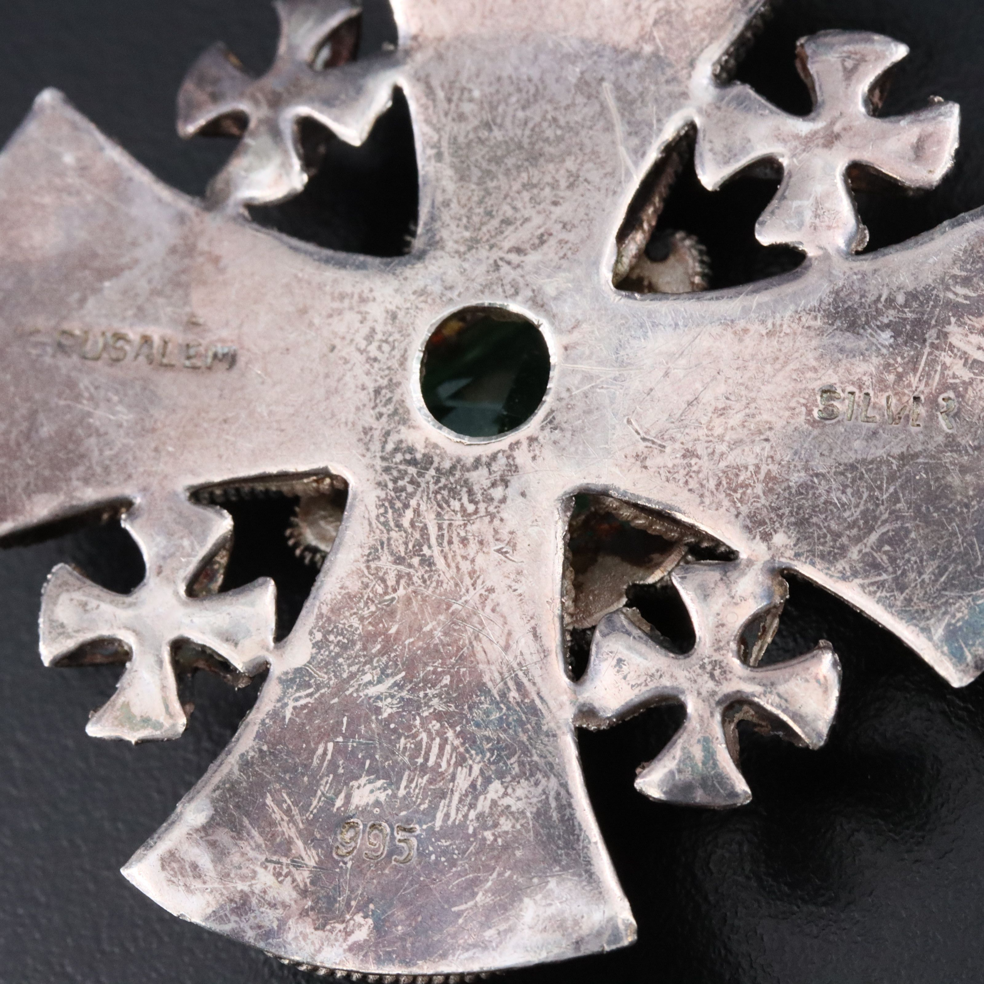 950 Silver Spinel Jerusalem Cross Pendant