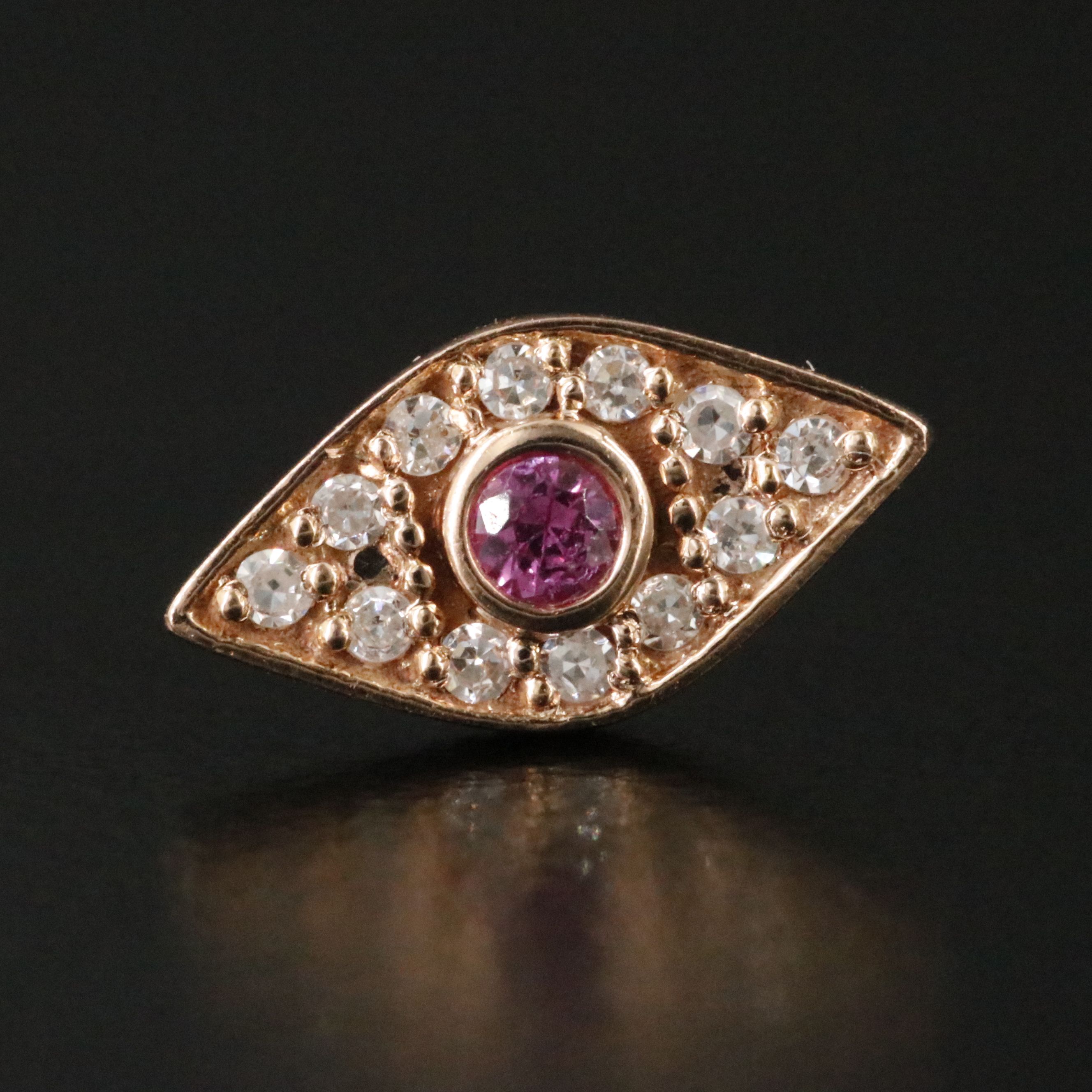 14K Rose Gold Ruby and Diamond Evil Eye Earrings