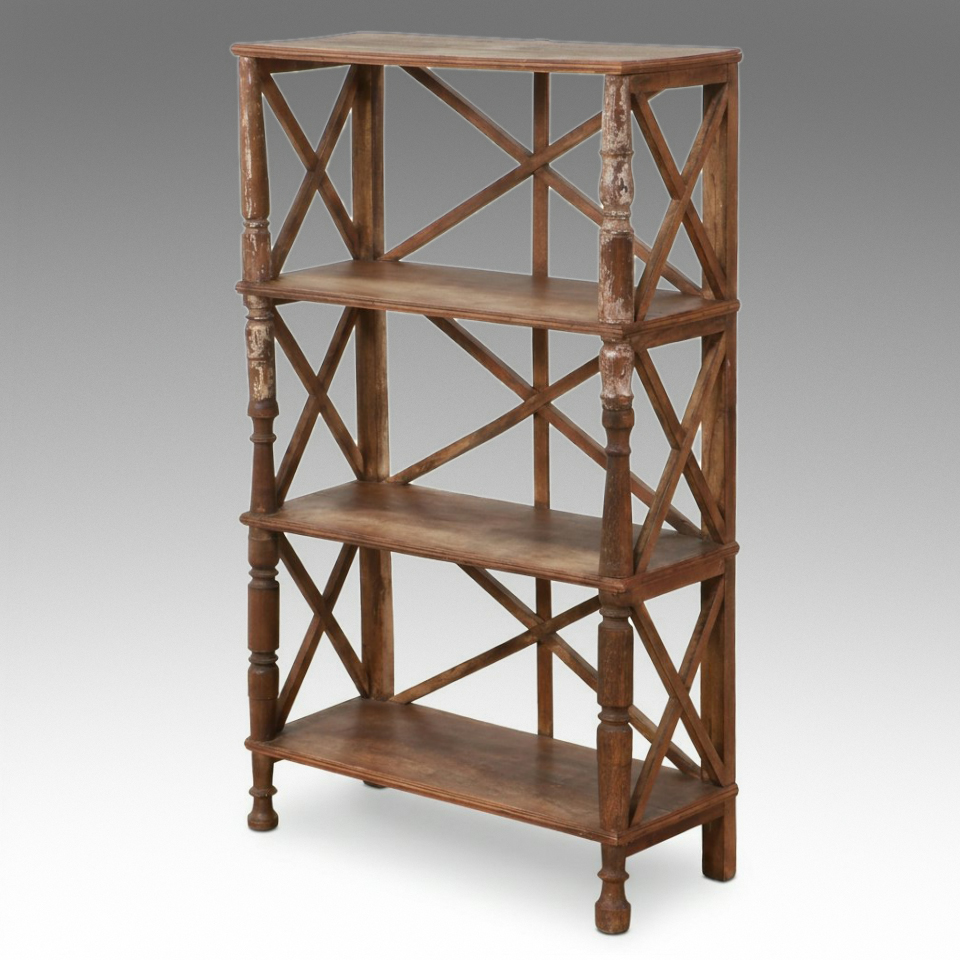 Regency Style Faux-Bamboo Carved Four-Tier Wood Étagère Bookcase
