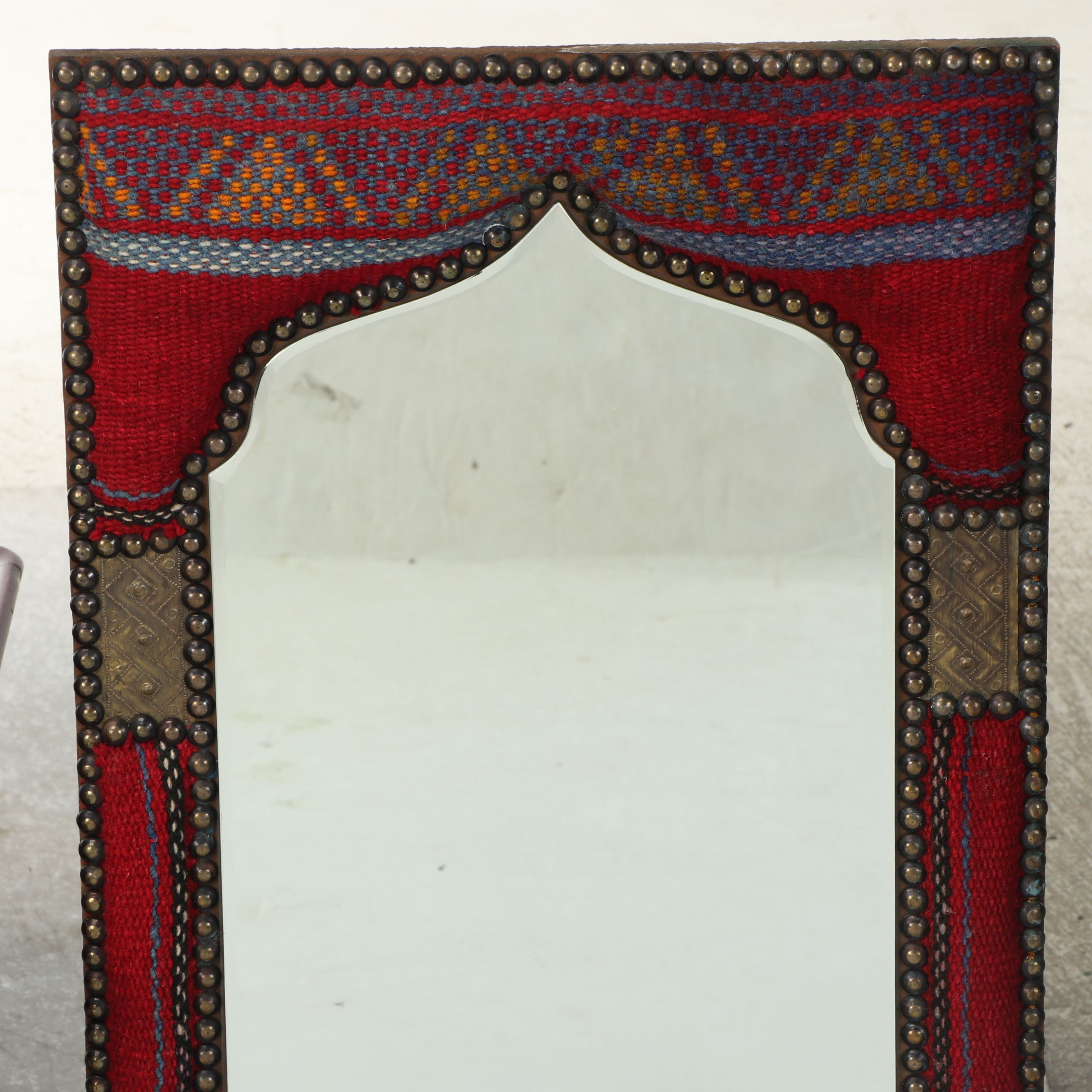 Egyptian Kilim Rug Mirror with Mahogany Finished Wood Table
