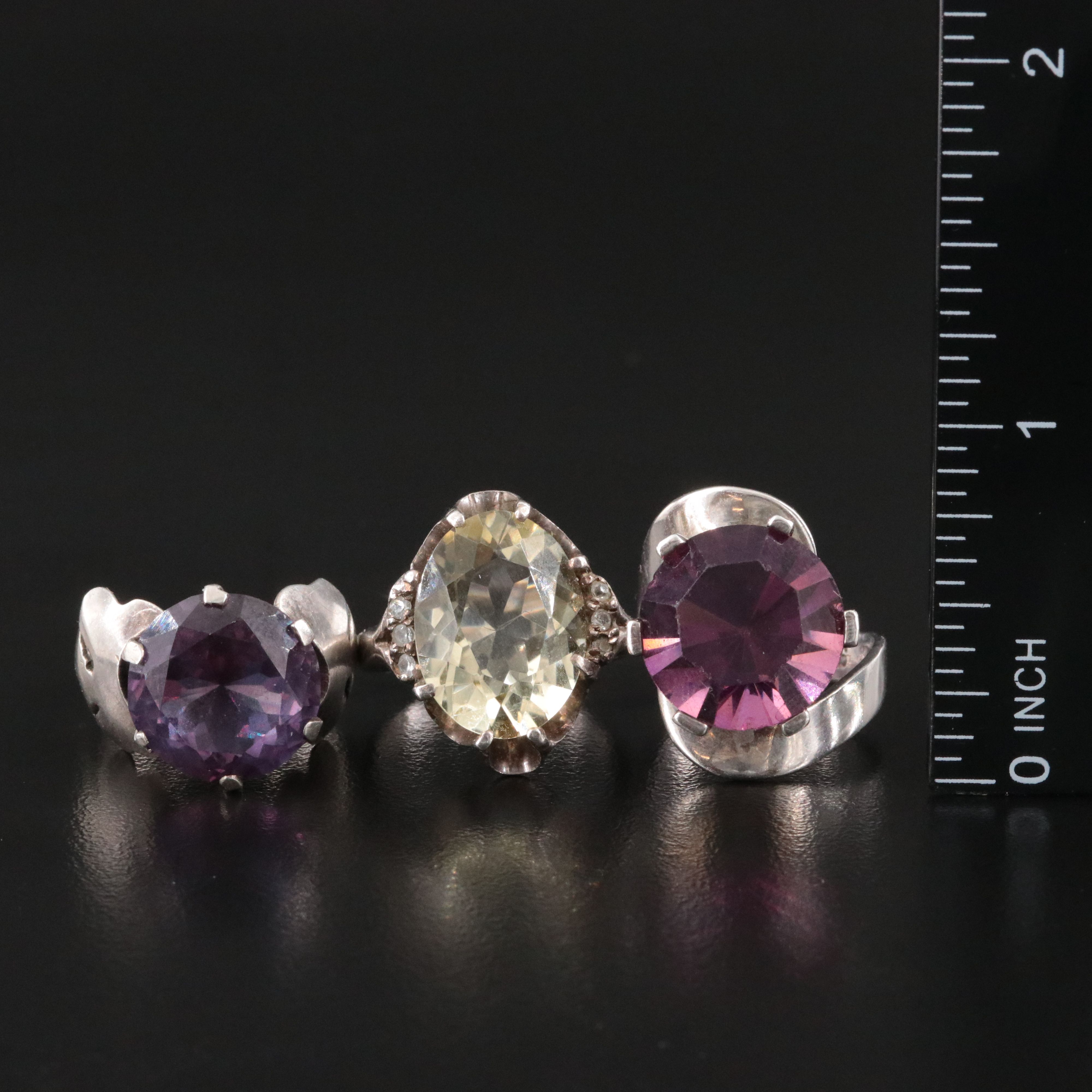 Sterling Gemstone Rings Including Citrine, Color Change Sapphire and CZ