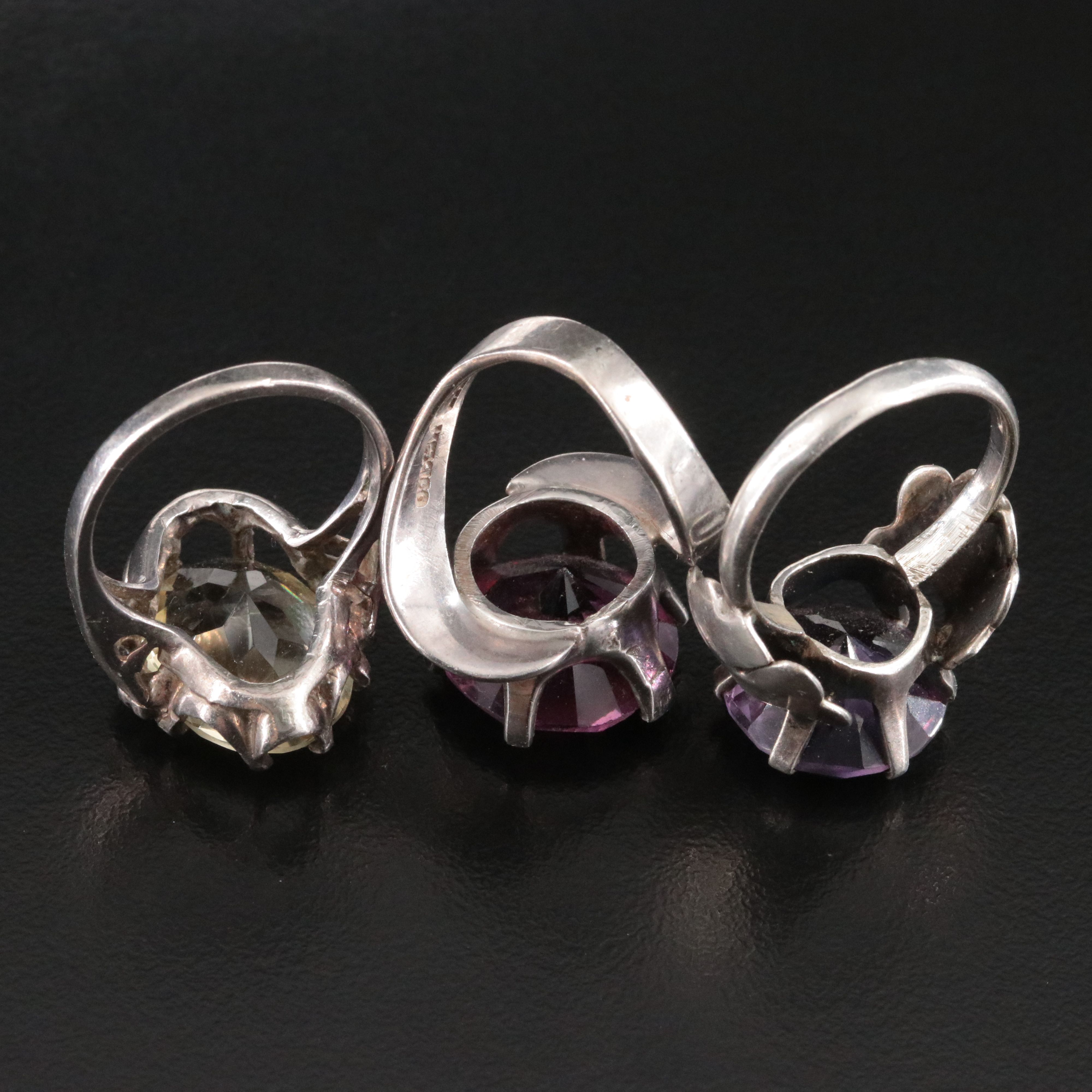 Sterling Gemstone Rings Including Citrine, Color Change Sapphire and CZ