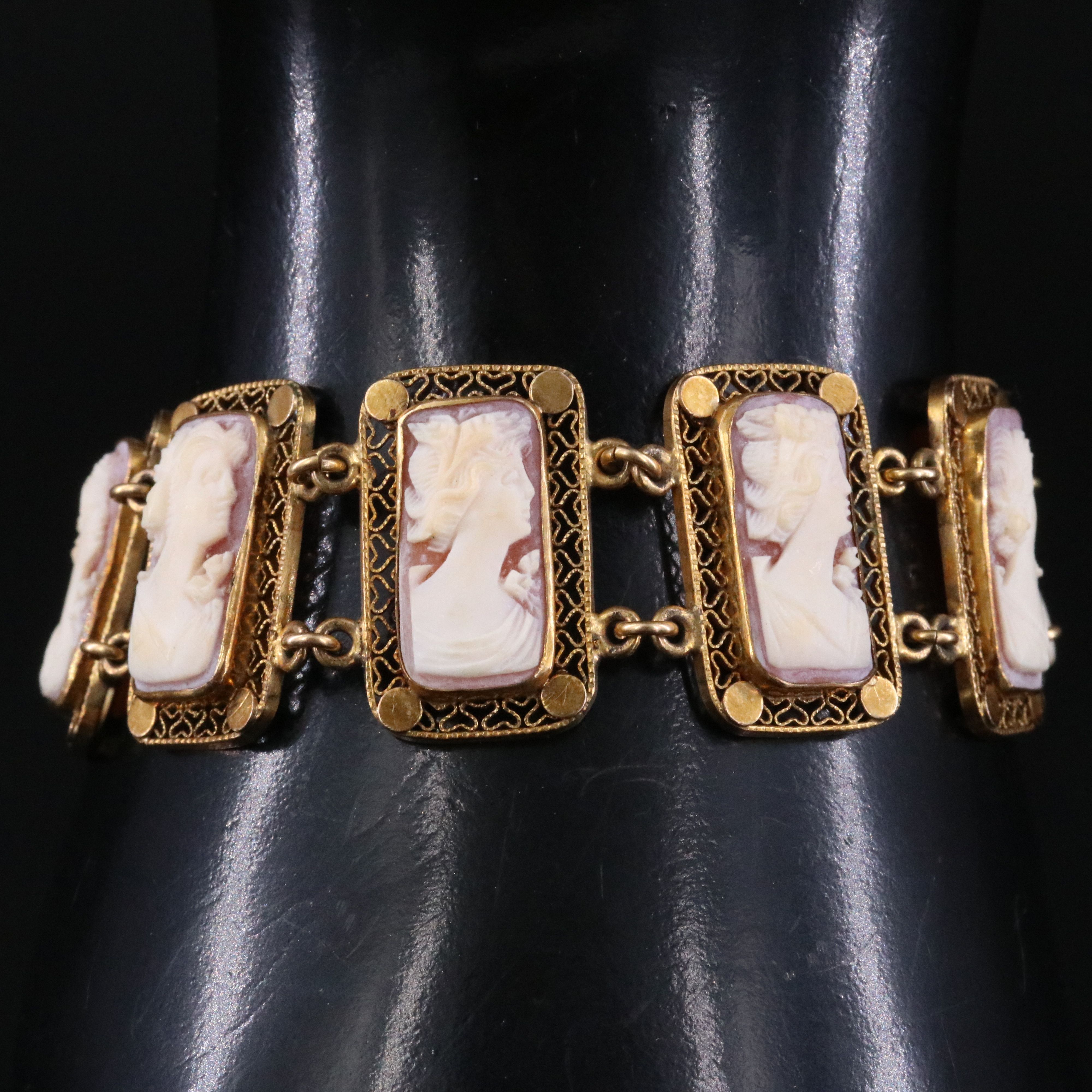 Art Deco Gold-Filled Shell Cameo Bracelet