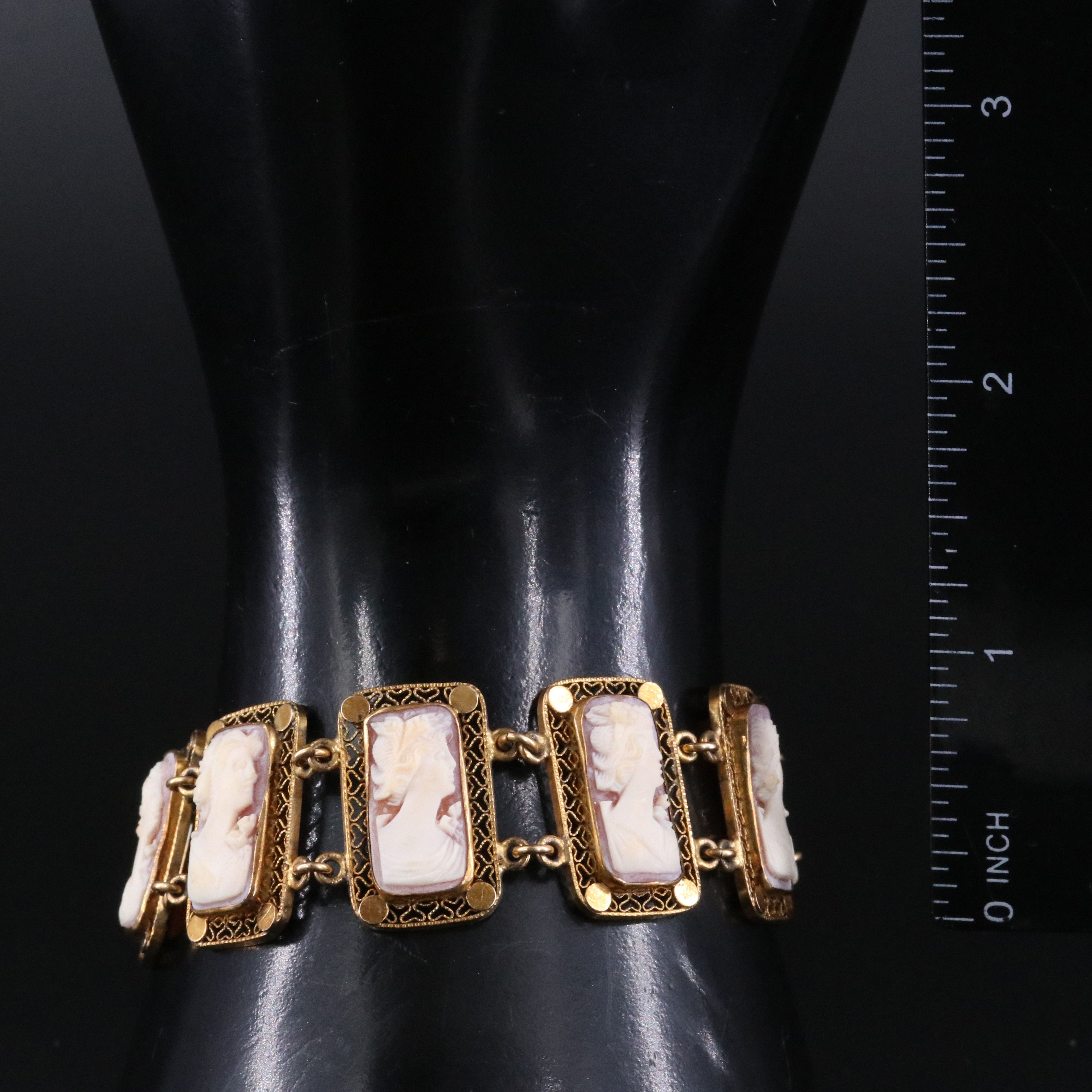 Art Deco Gold-Filled Shell Cameo Bracelet