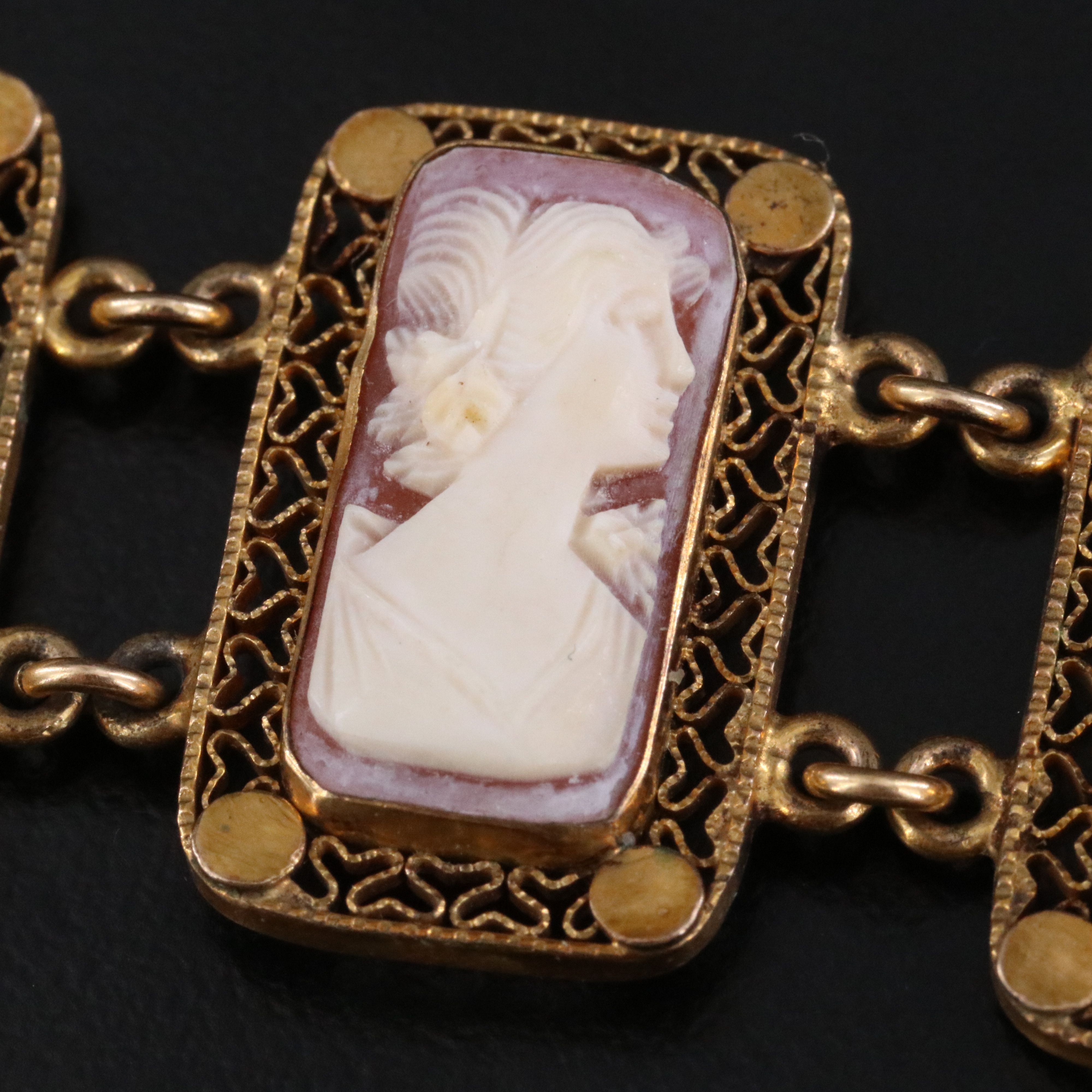 Art Deco Gold-Filled Shell Cameo Bracelet