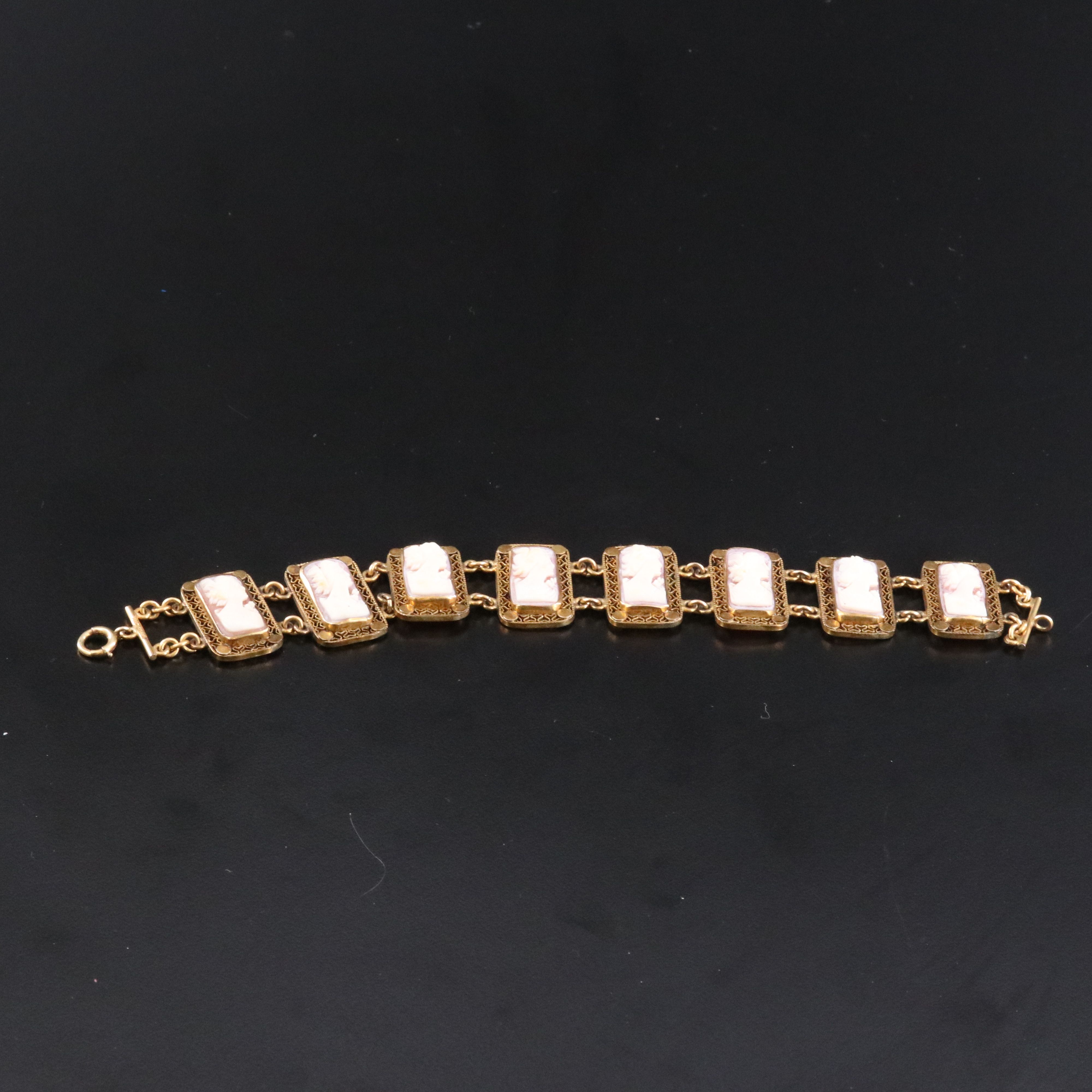 Art Deco Gold-Filled Shell Cameo Bracelet