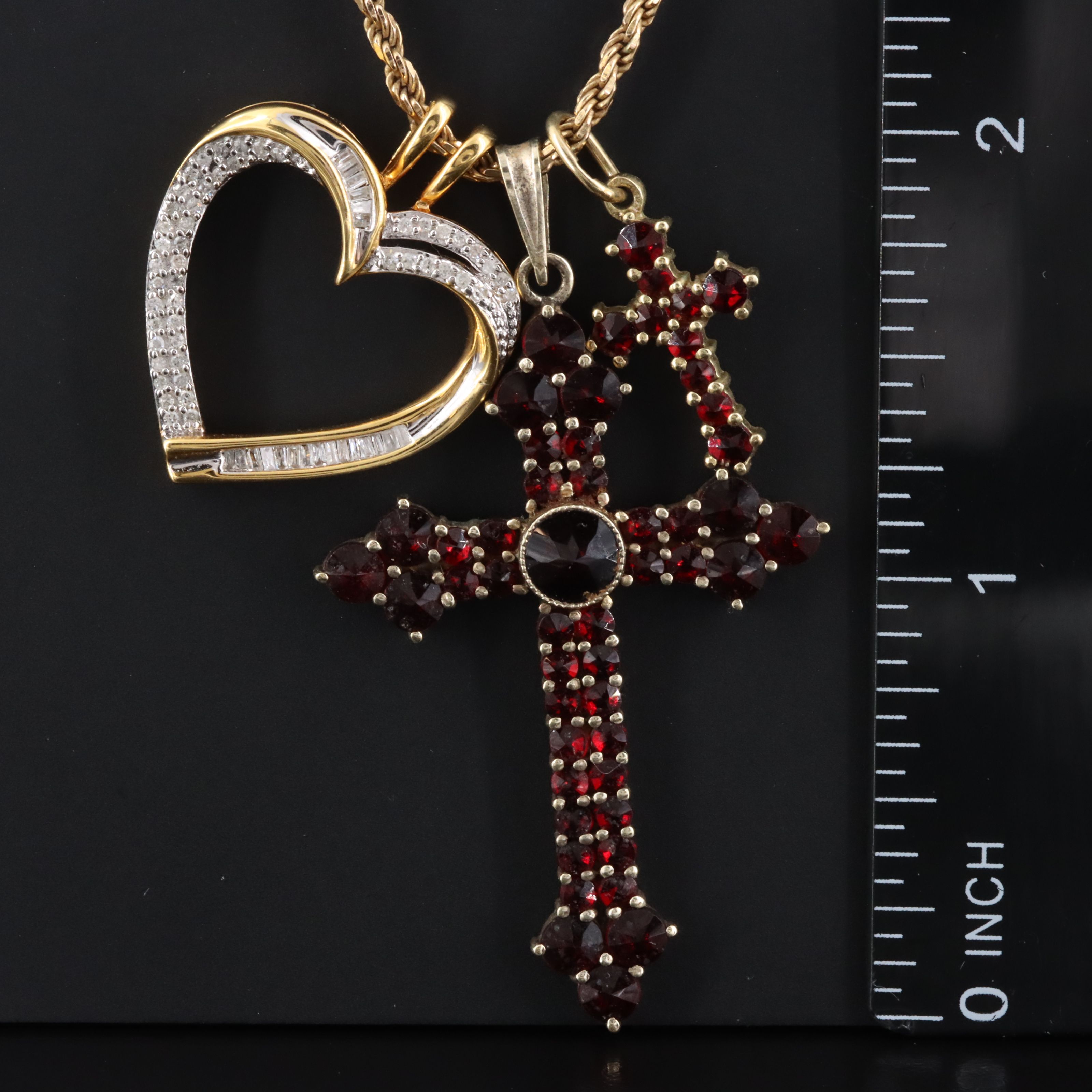 Sterling and 900 Silver Garnet and Diamond Multi Pendant Necklace
