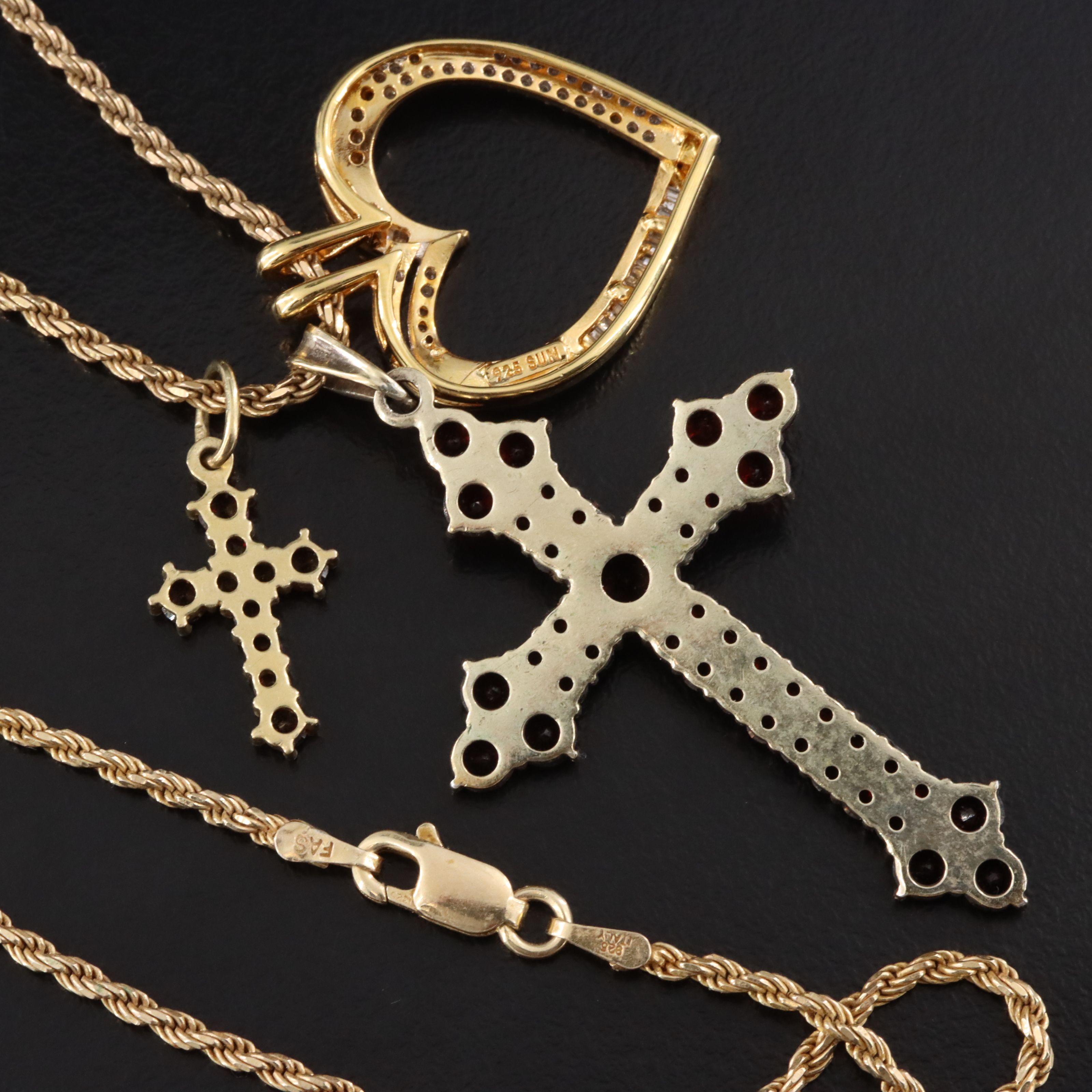 Sterling and 900 Silver Garnet and Diamond Multi Pendant Necklace