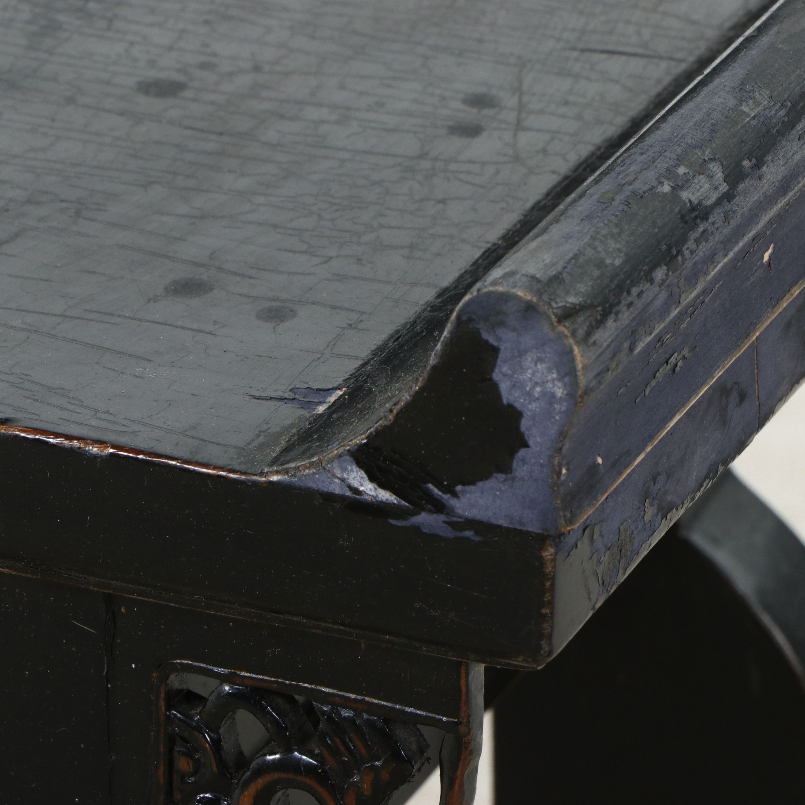Chinese Black Lacquered Altar Table with Pierced Dragon Carvings