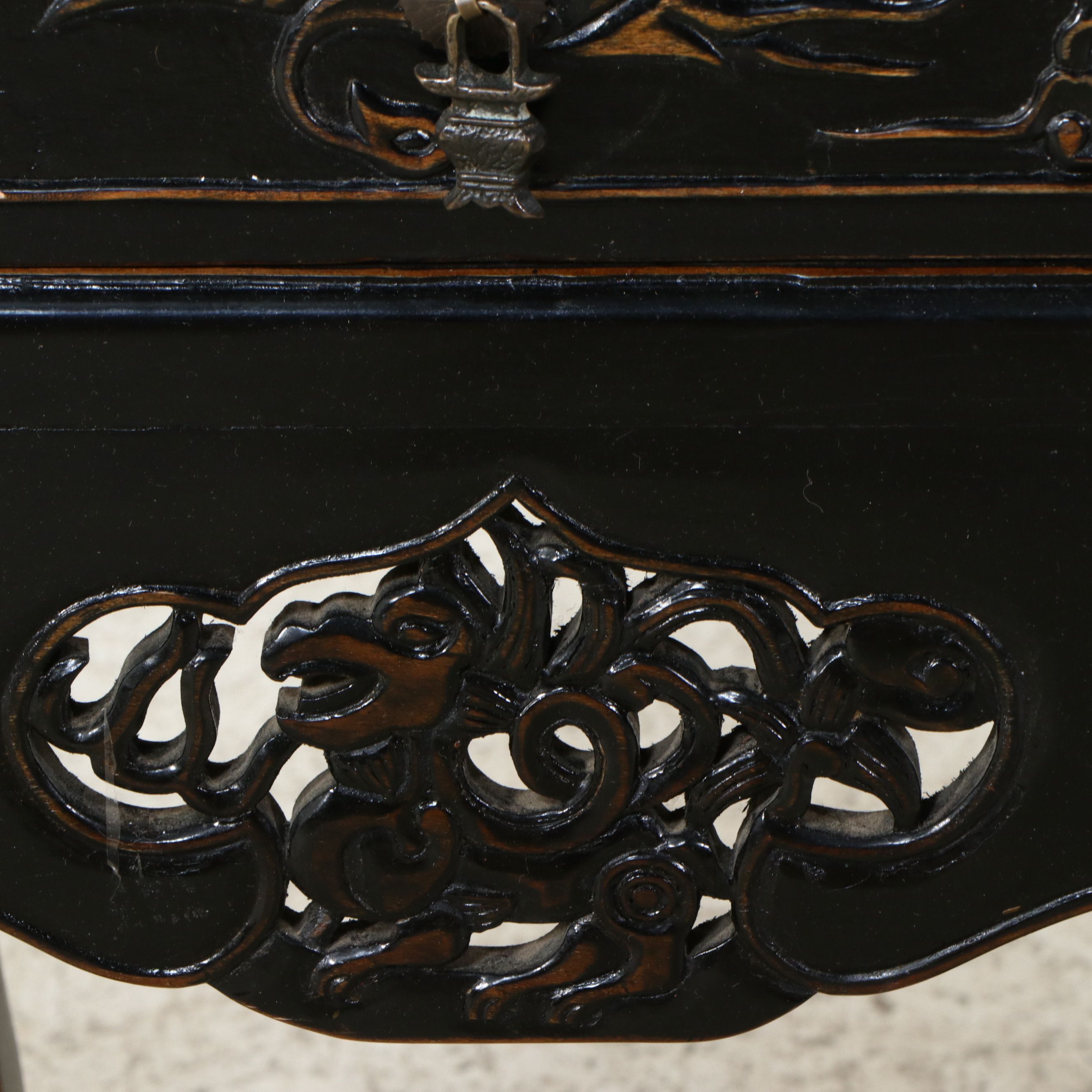 Chinese Black Lacquered Altar Table with Pierced Dragon Carvings