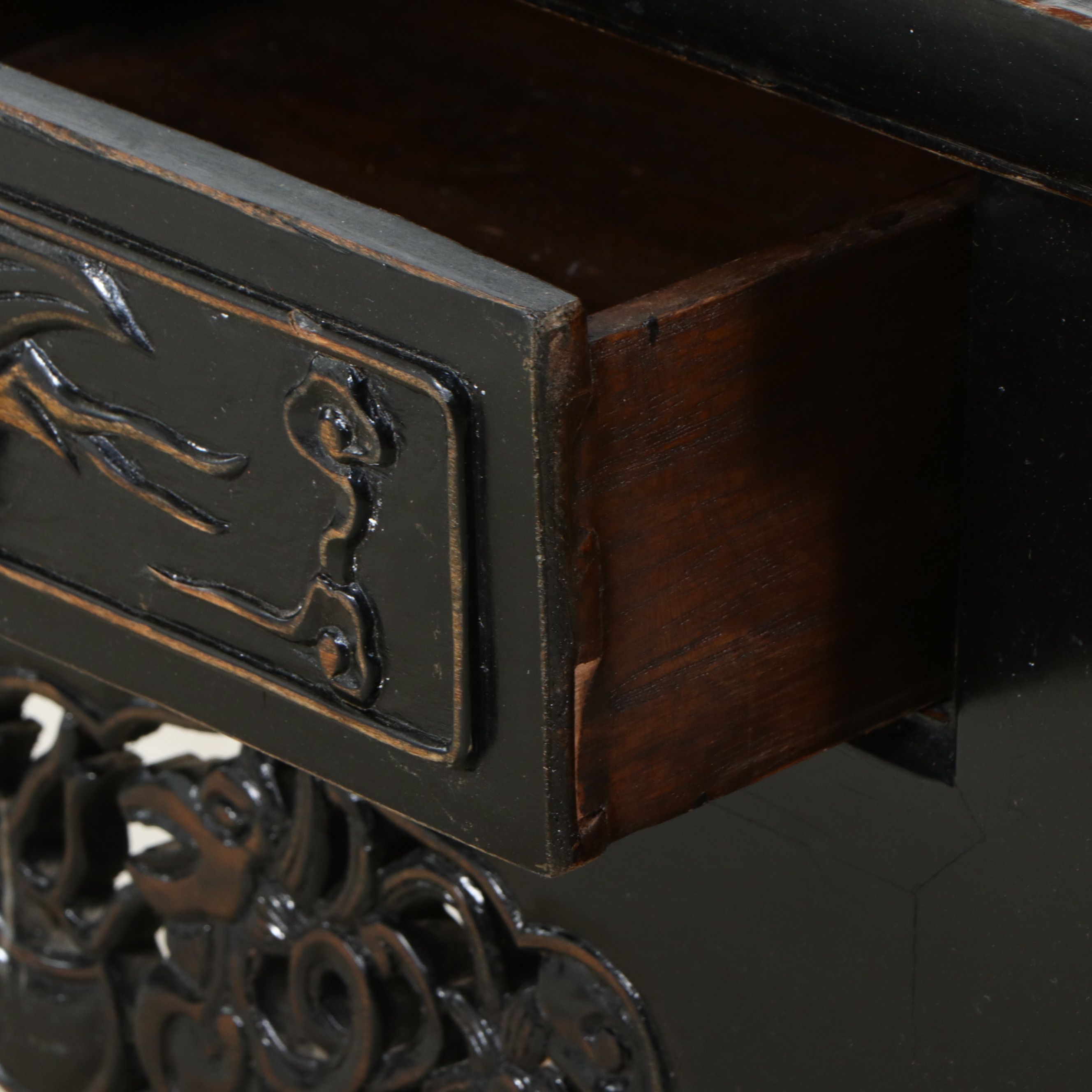 Chinese Black Lacquered Altar Table with Pierced Dragon Carvings