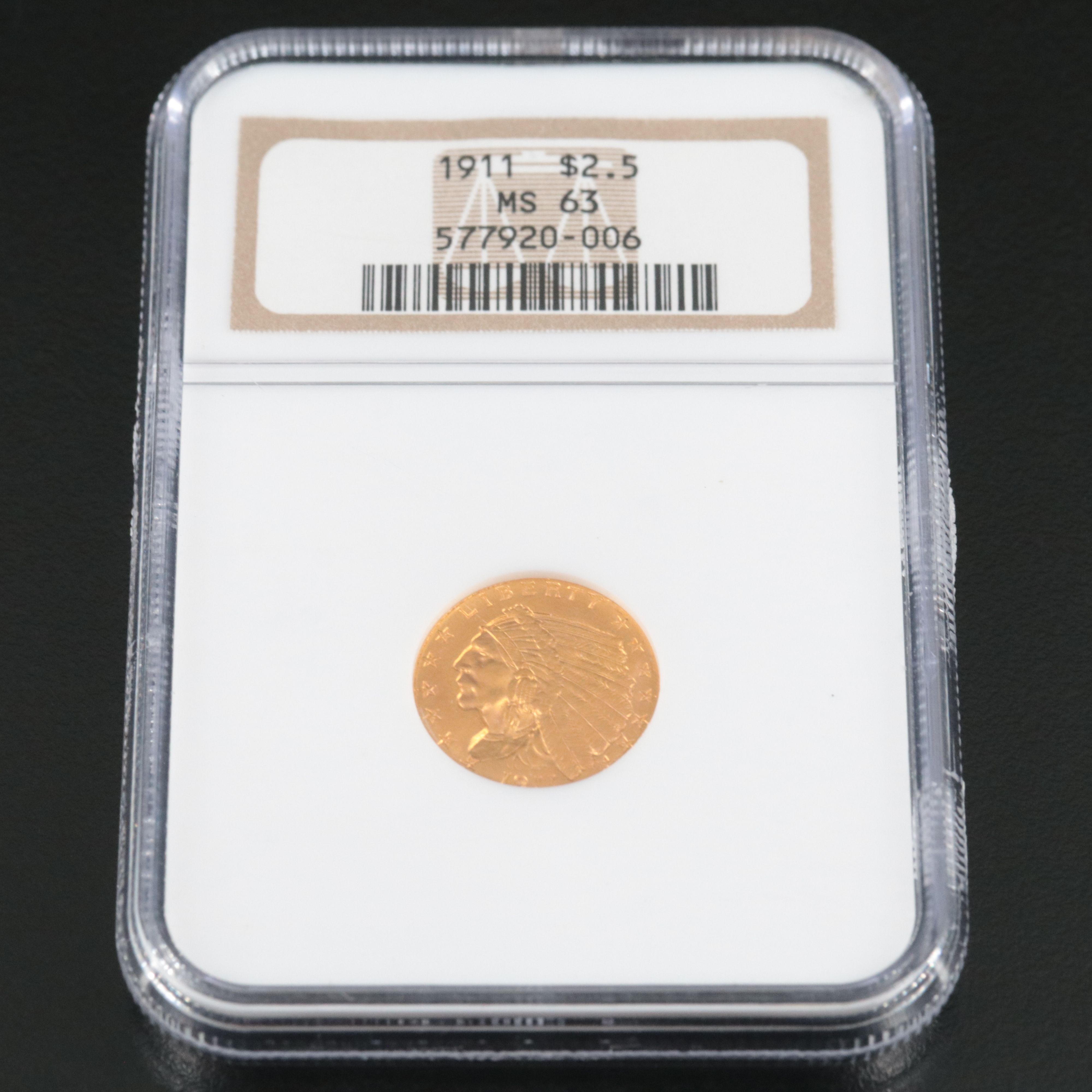 NGC Graded MS63 1911 Indian Head $2.50 Gold Quarter Eagle