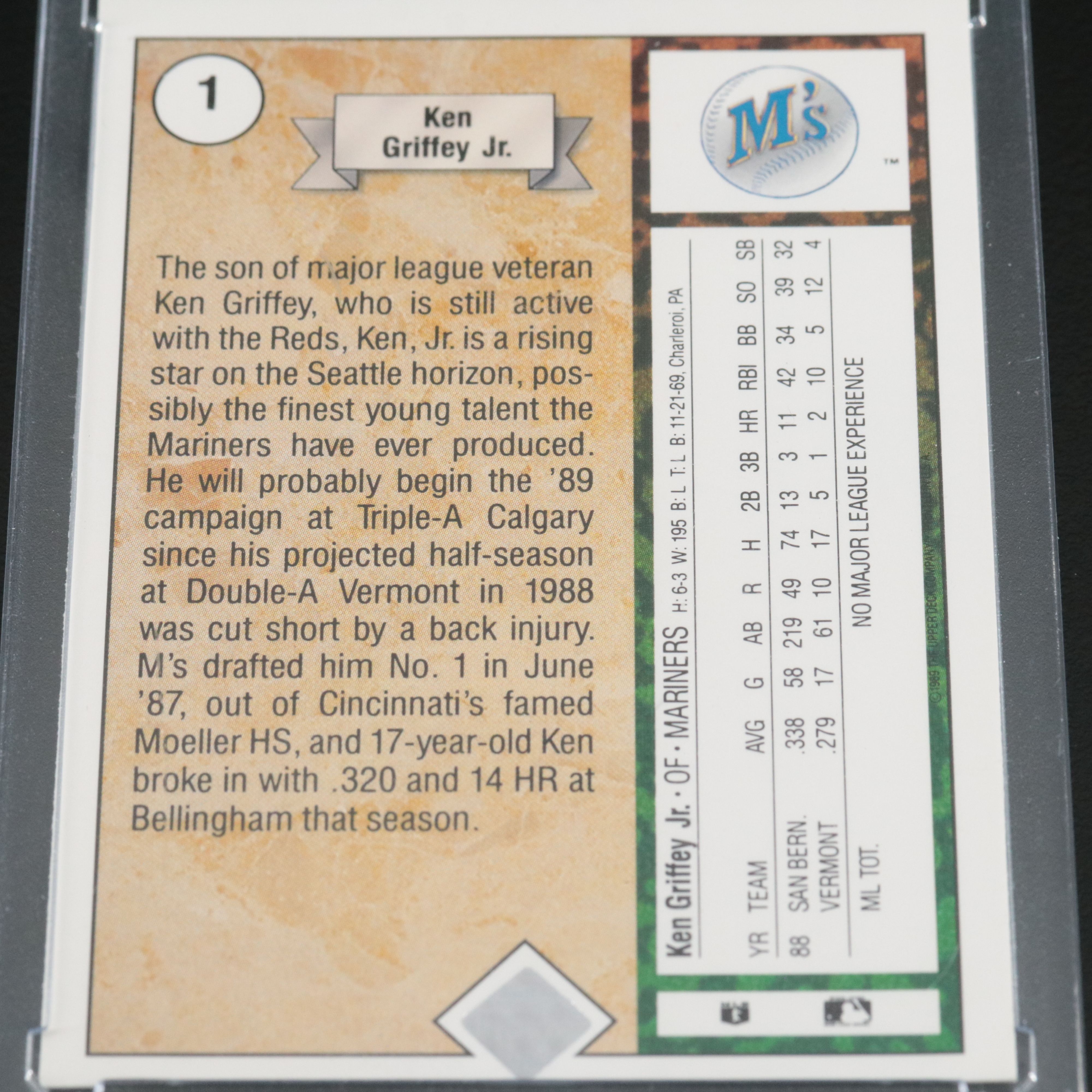 1989 Upper Deck Ken Griffey Jr. Seattle Mariners Rookie Baseball Card