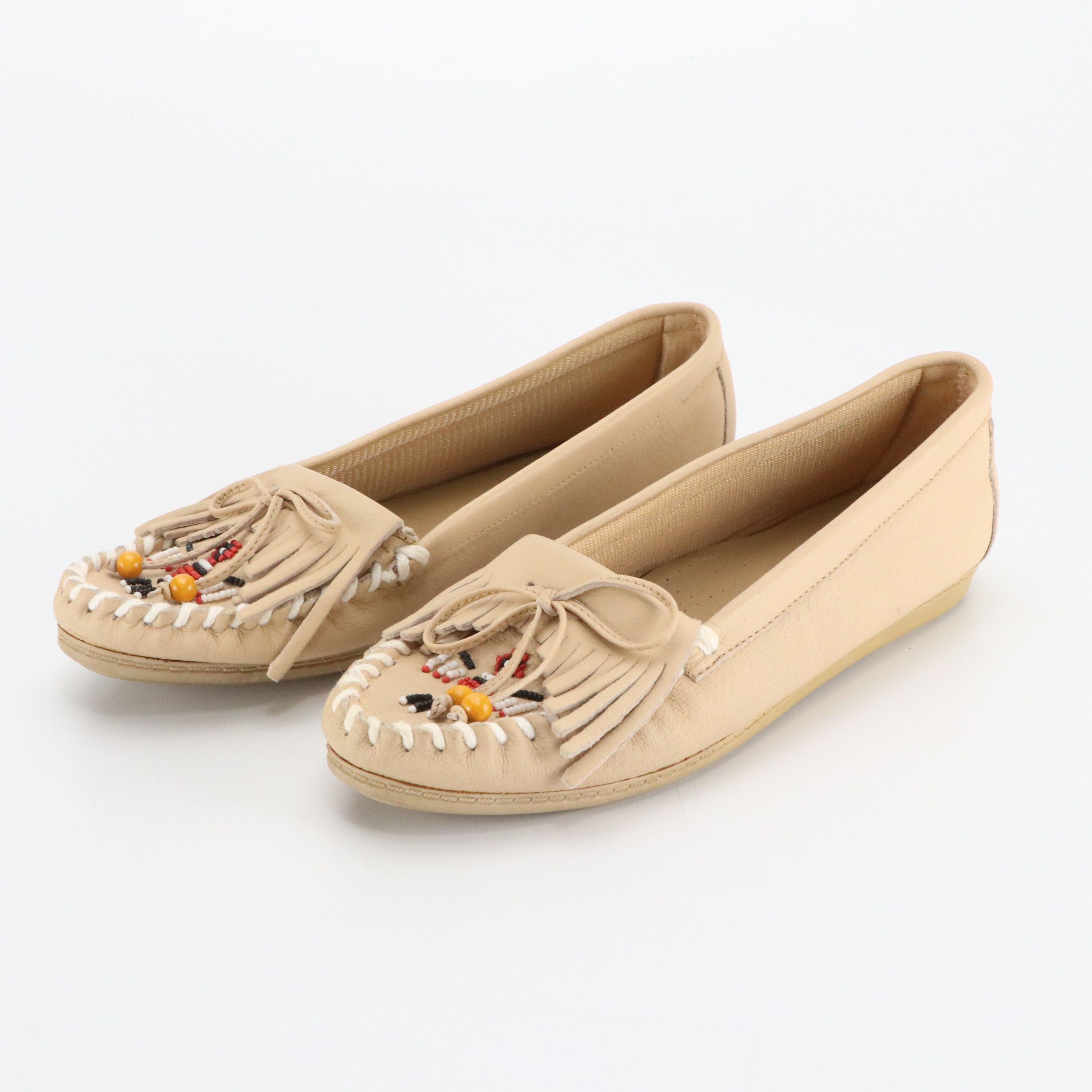Hunters Run Beaded Leather Fringe Moccasins, Venus Embellished Sandals in Box