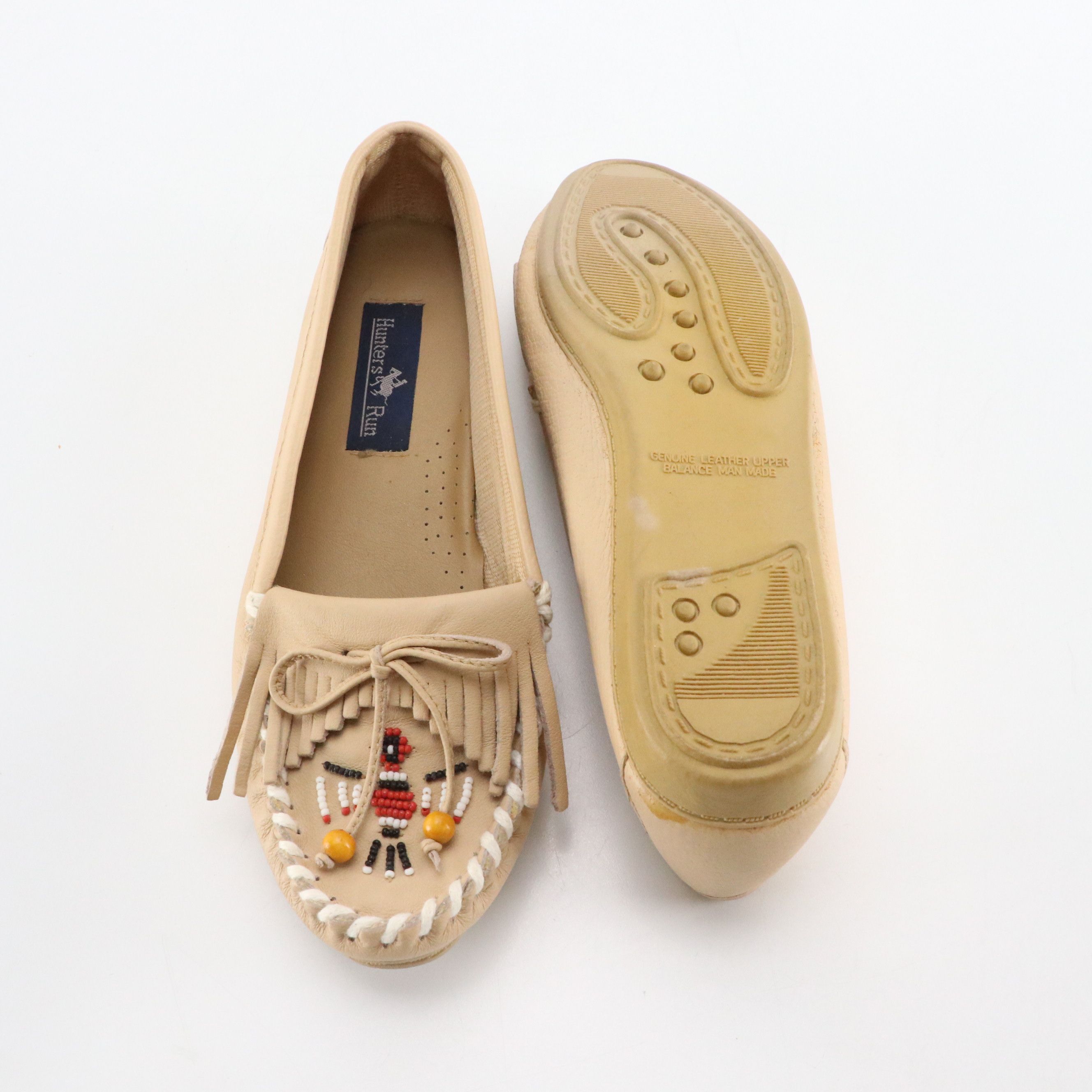 Hunters Run Beaded Leather Fringe Moccasins, Venus Embellished Sandals in Box