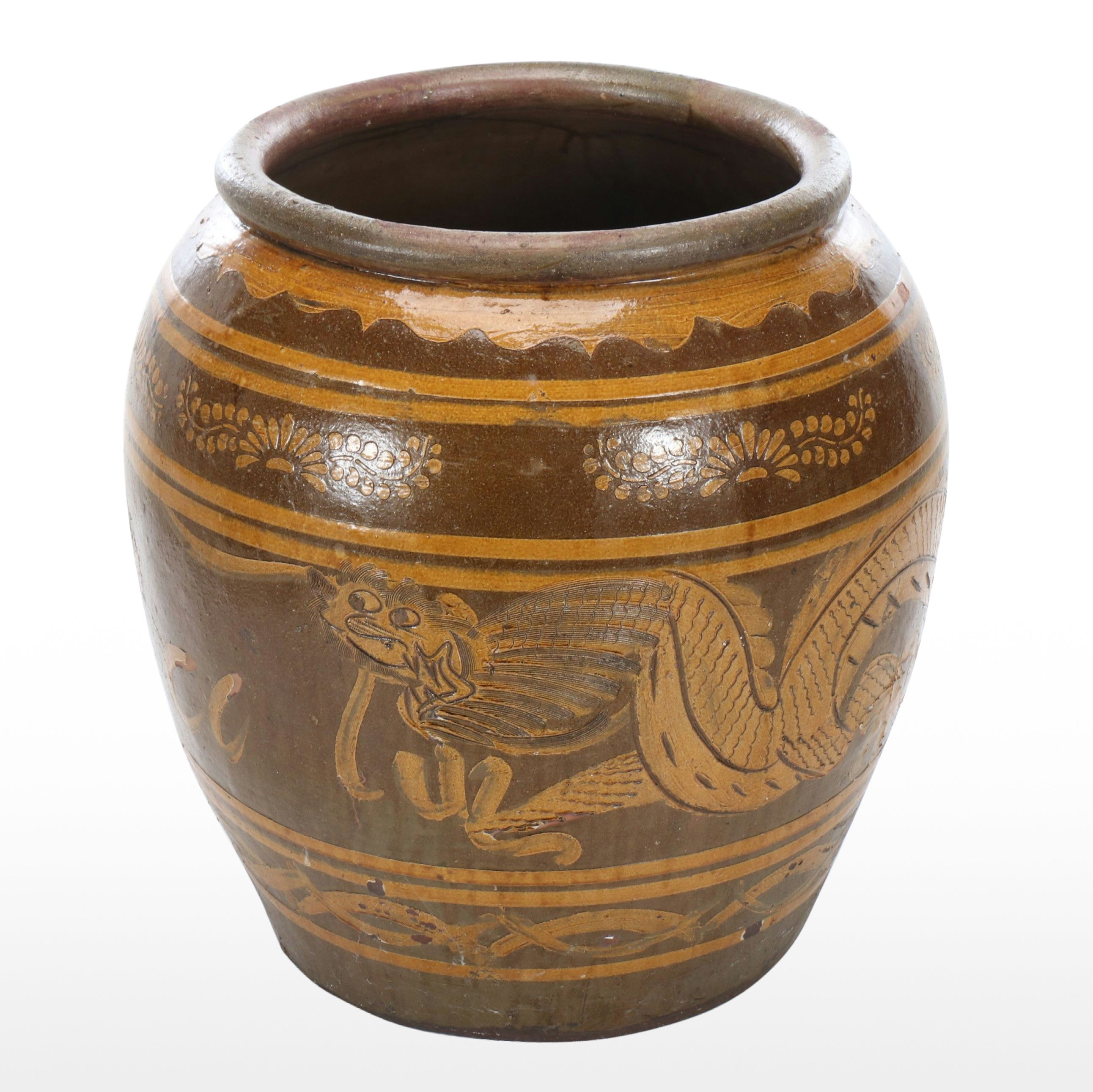 Thai Martaban Earthenware Dragon Water Pot