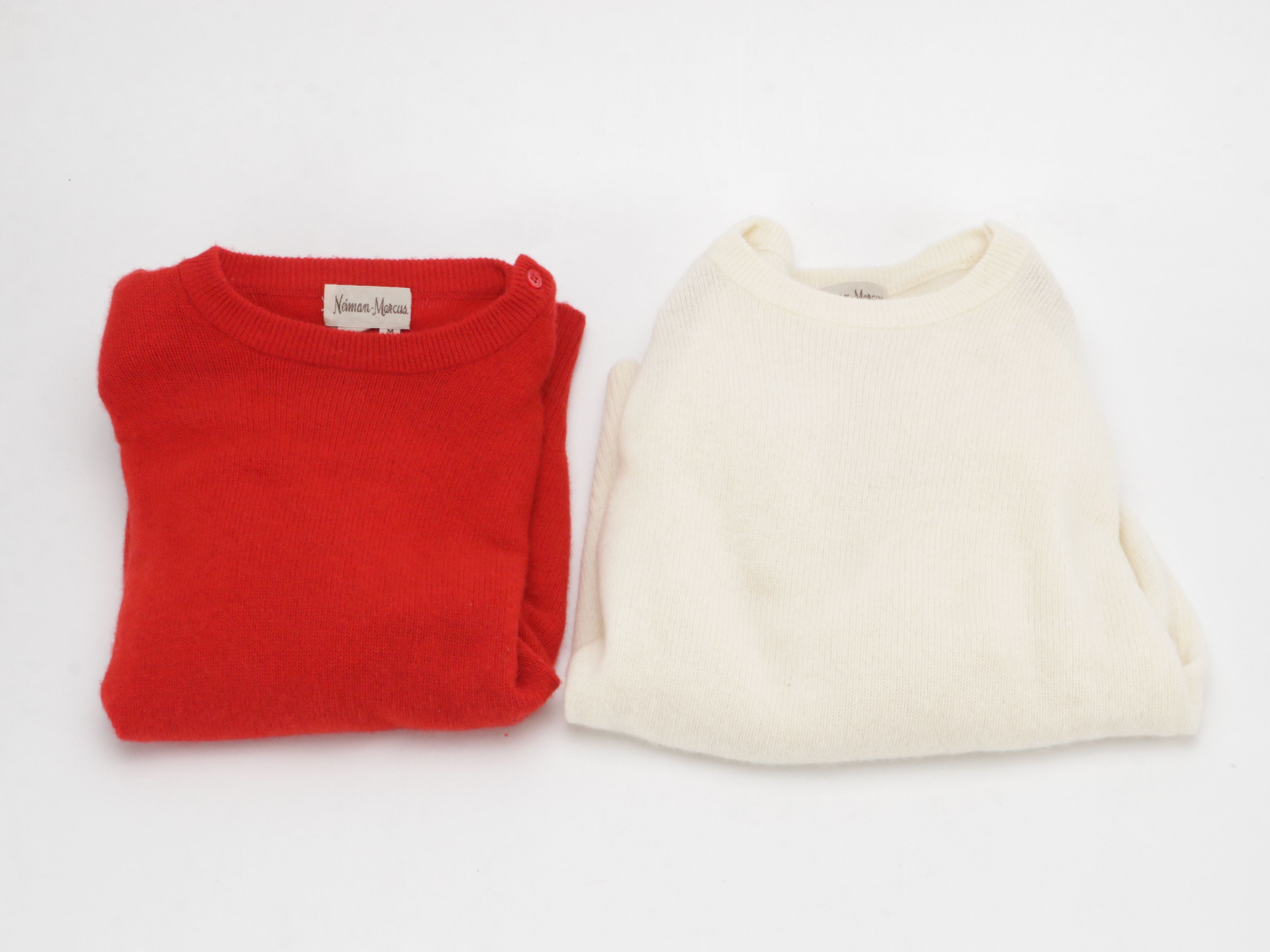 Neiman-Marcus Vintage Black, Ivory & Red Cashmere Sweaters with Padded Shoulders