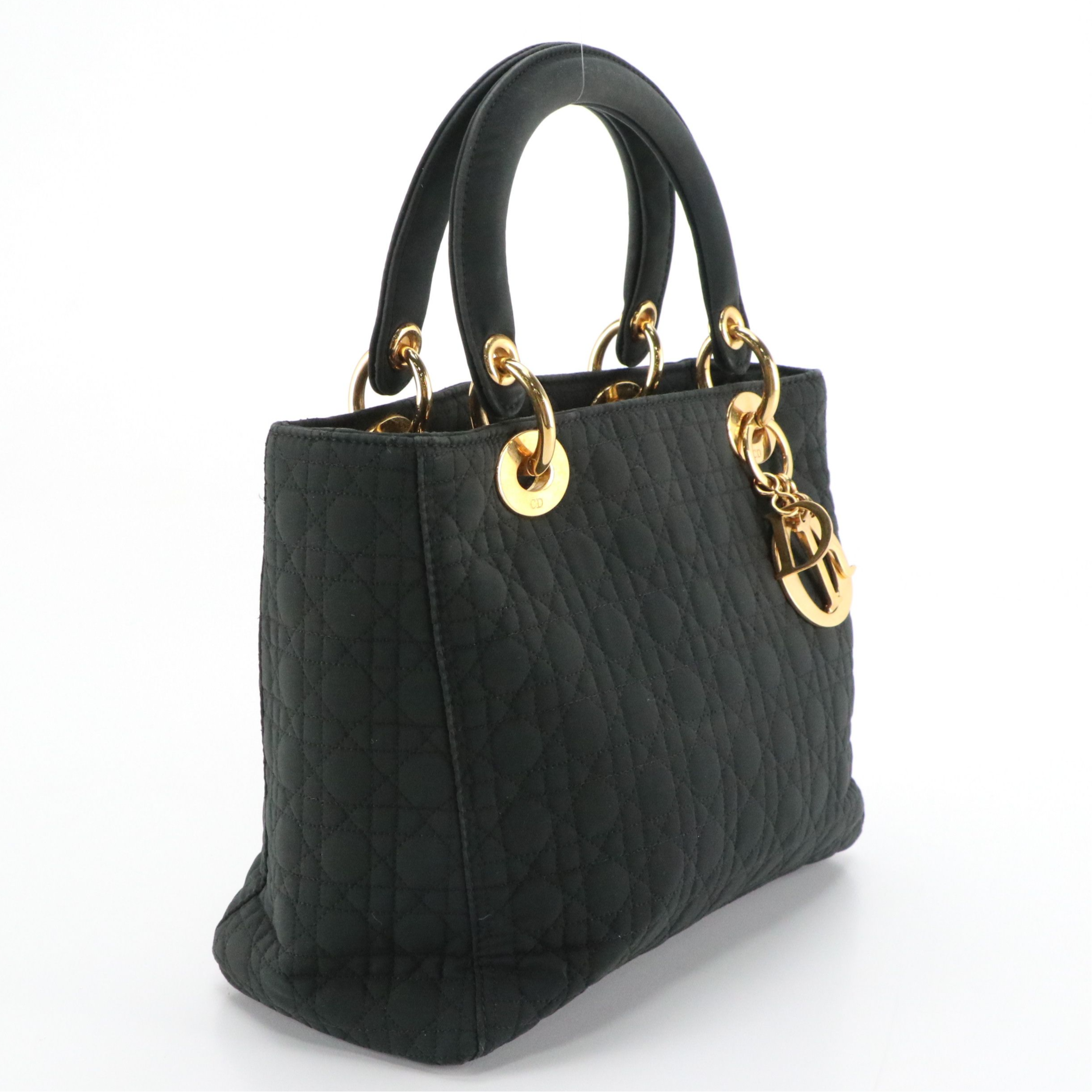 Christian Dior Small Lady Dior Handbag in Black Cannage Quilted Nylon Canvas