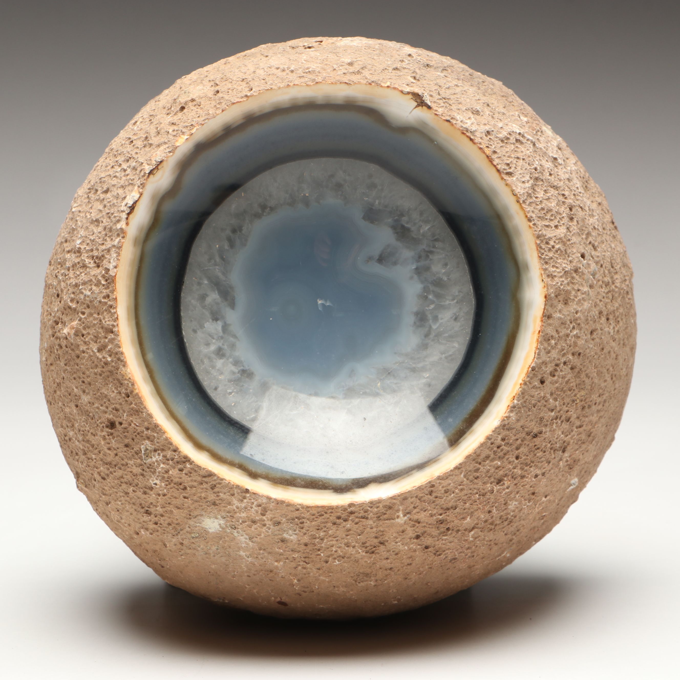 Carved Banded Agate and Calcite Geode Specimen