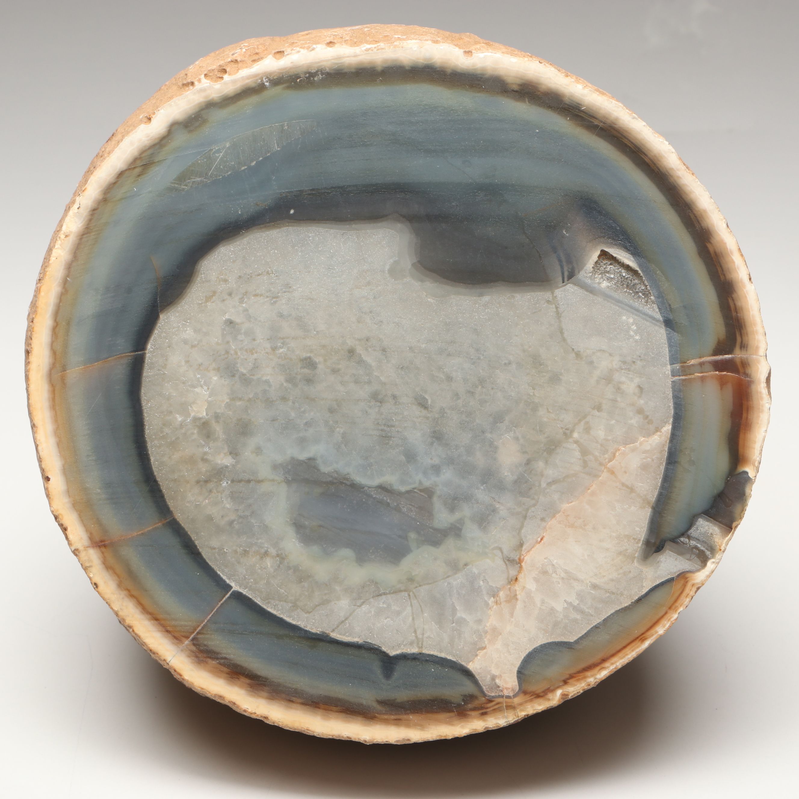 Carved Banded Agate and Calcite Geode Specimen