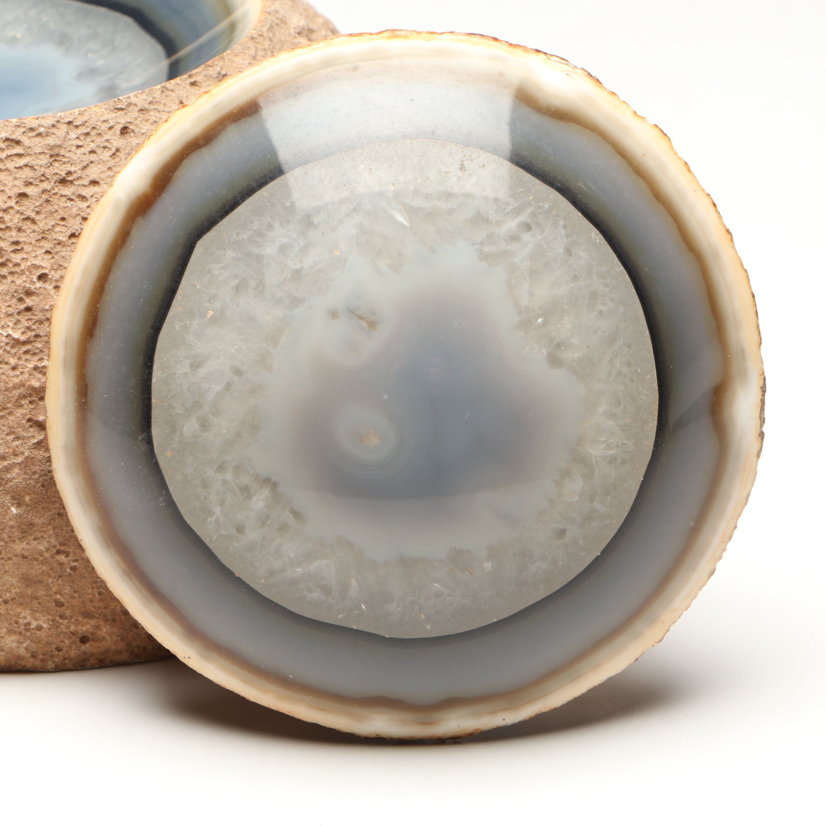 Carved Banded Agate and Calcite Geode Specimen