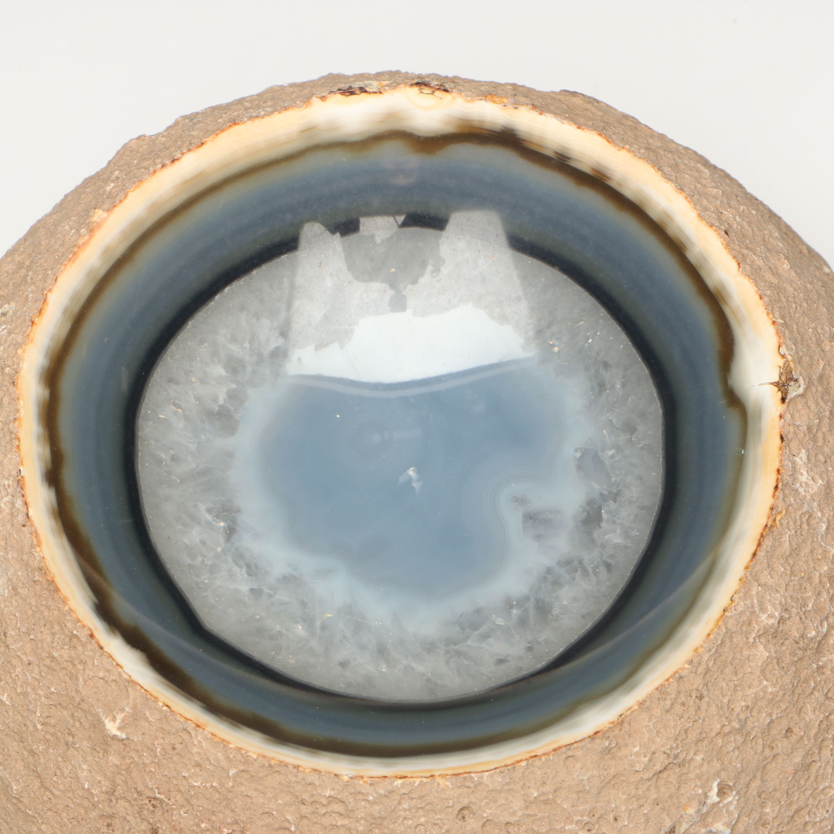 Carved Banded Agate and Calcite Geode Specimen