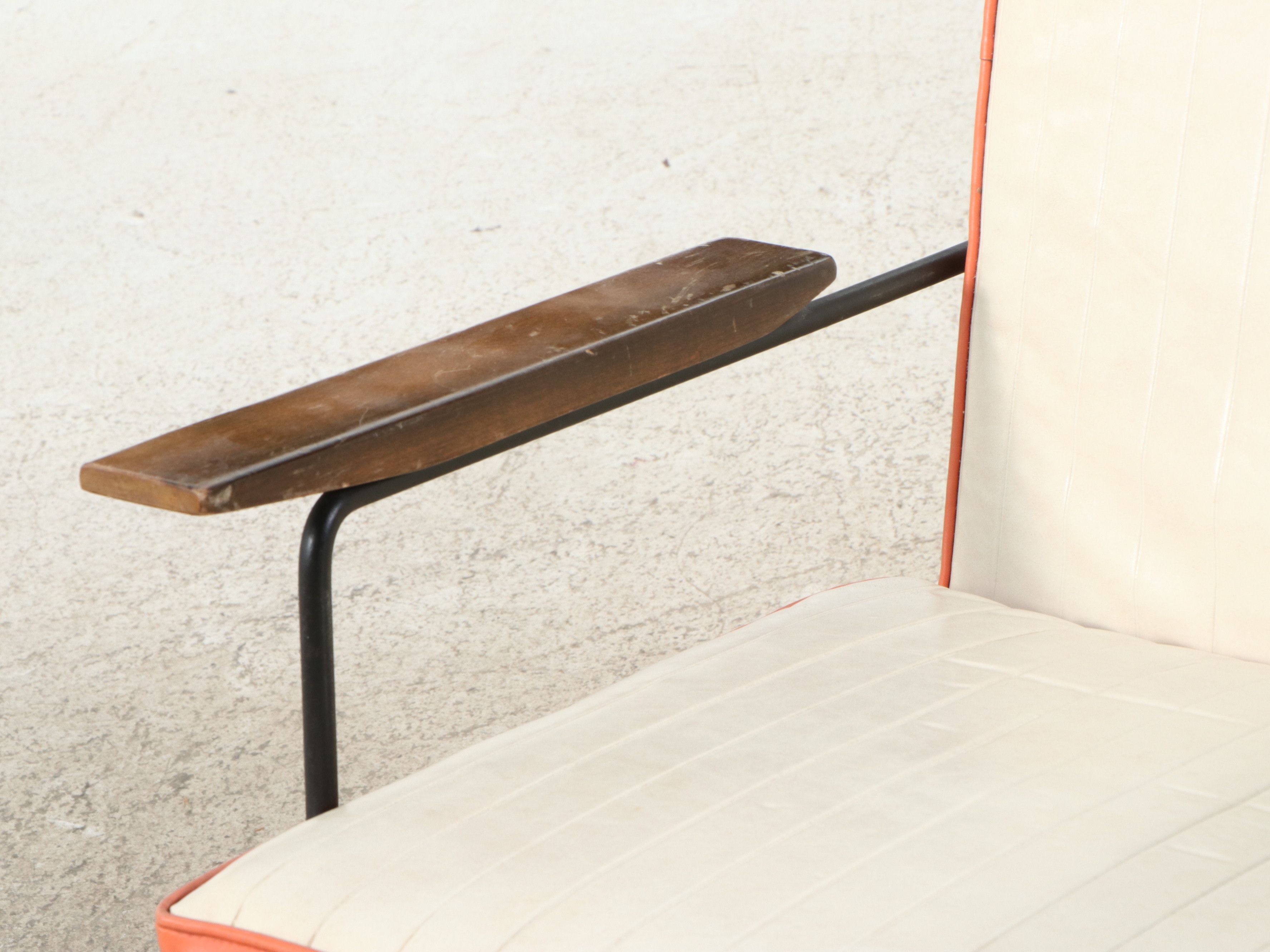 Mid Century Modern Iron and Vinyl Lounge Chair with Matching Ottoman