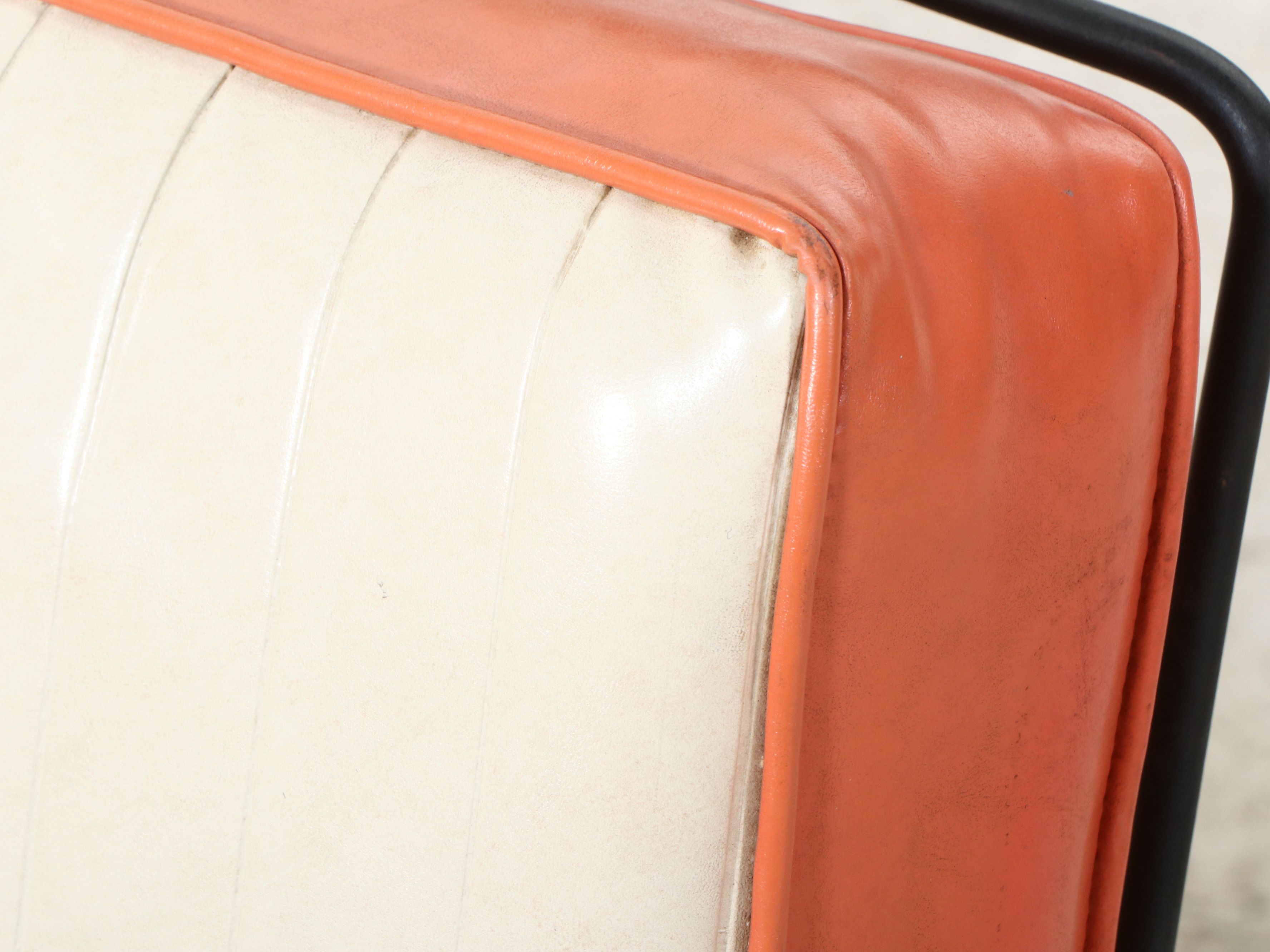 Mid Century Modern Iron and Vinyl Lounge Chair with Matching Ottoman