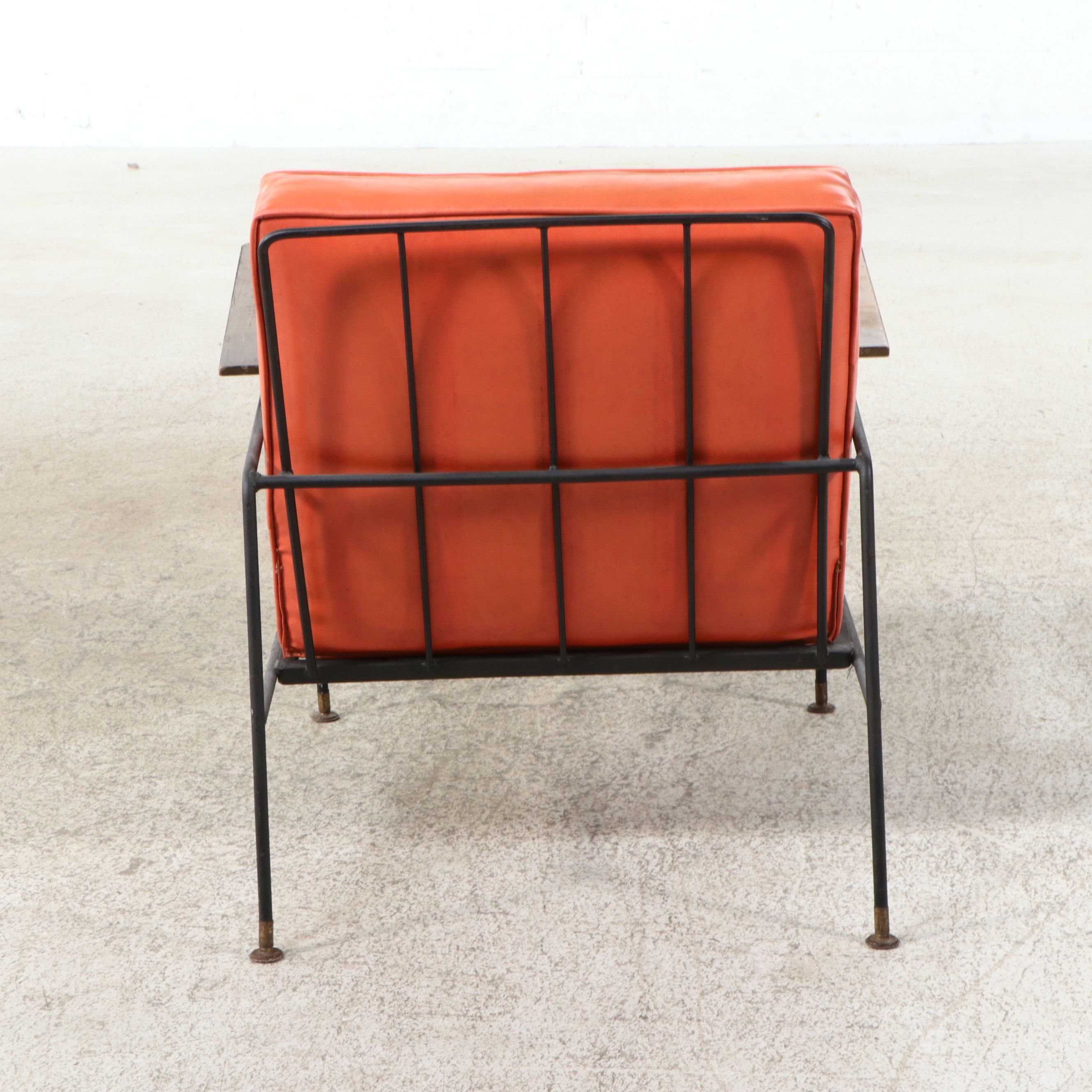 Mid Century Modern Iron and Vinyl Lounge Chair with Matching Ottoman