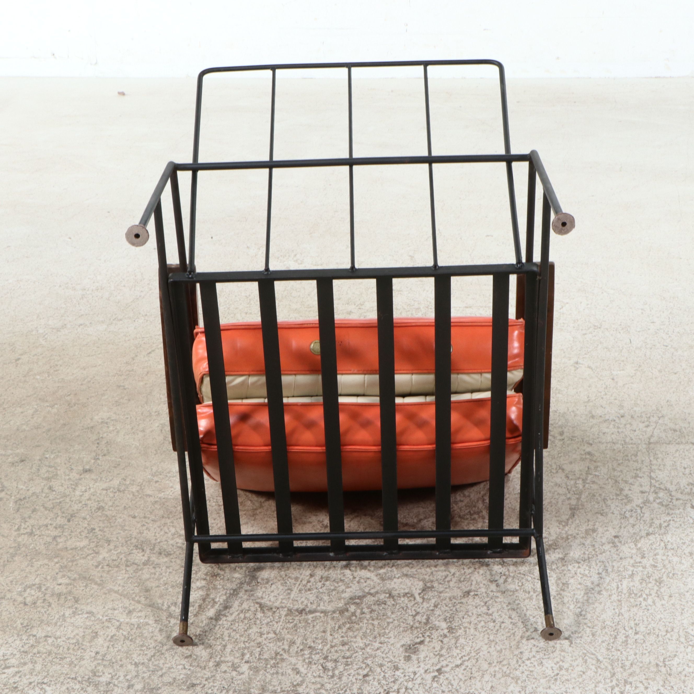 Mid Century Modern Iron and Vinyl Lounge Chair with Matching Ottoman