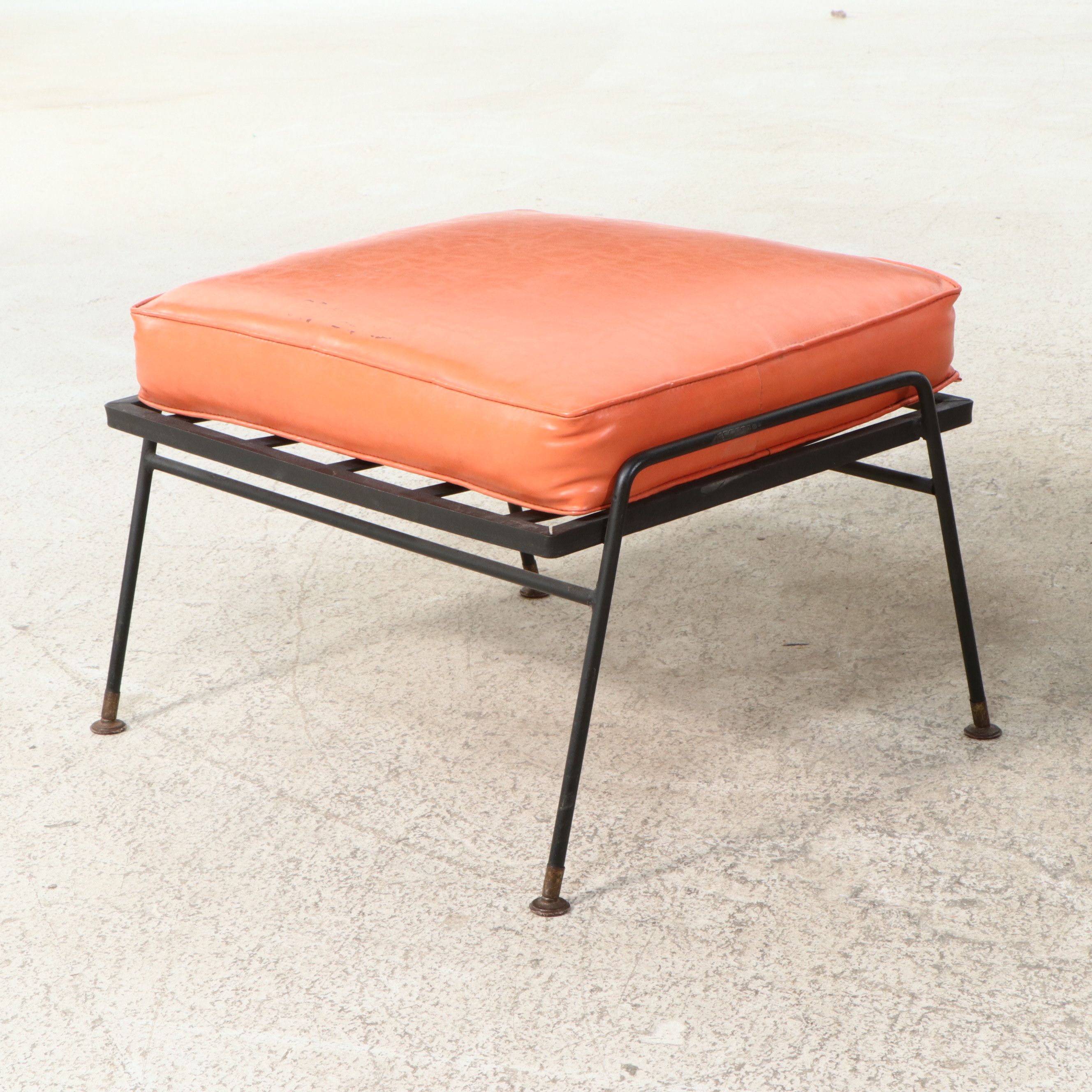 Mid Century Modern Iron and Vinyl Lounge Chair with Matching Ottoman