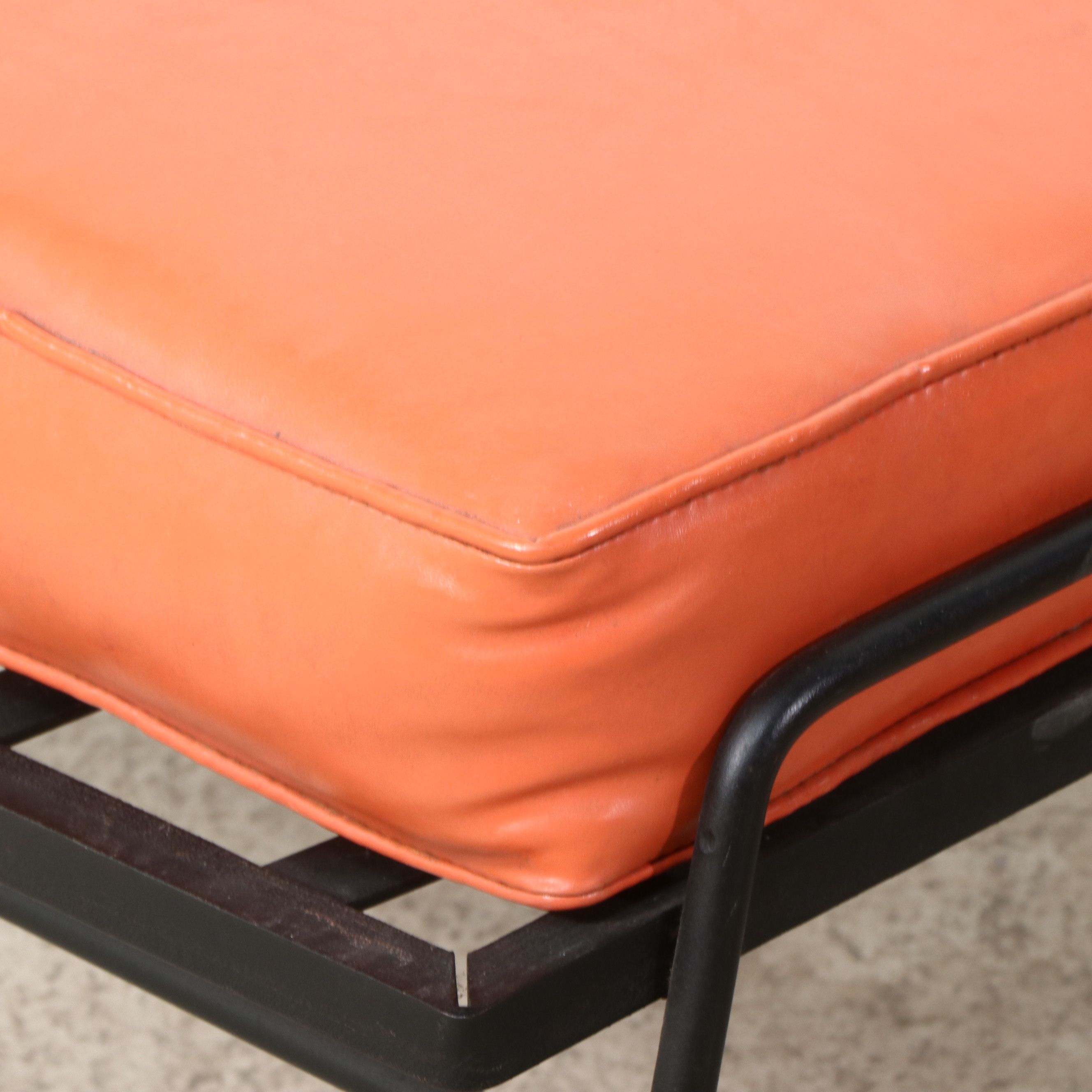 Mid Century Modern Iron and Vinyl Lounge Chair with Matching Ottoman