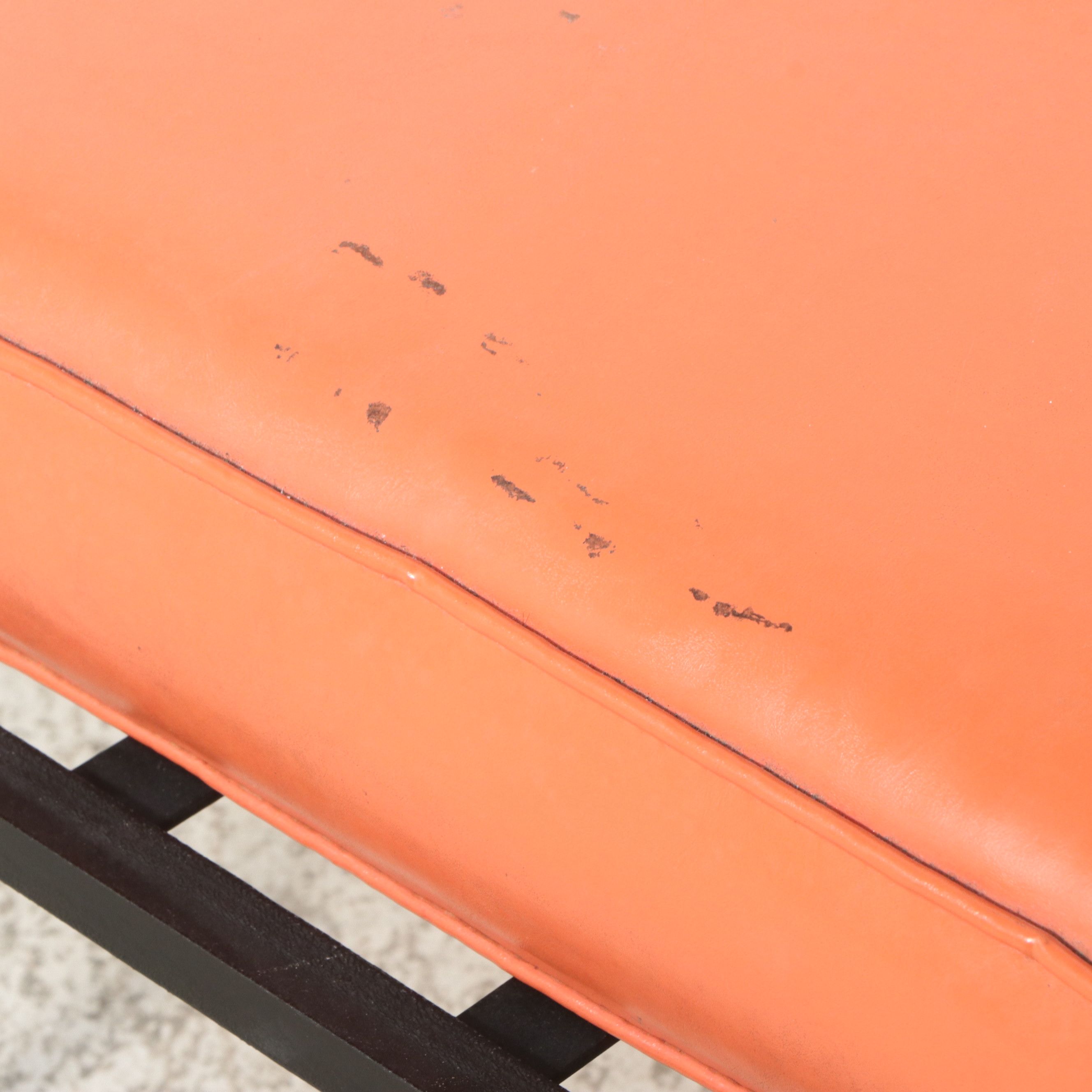 Mid Century Modern Iron and Vinyl Lounge Chair with Matching Ottoman