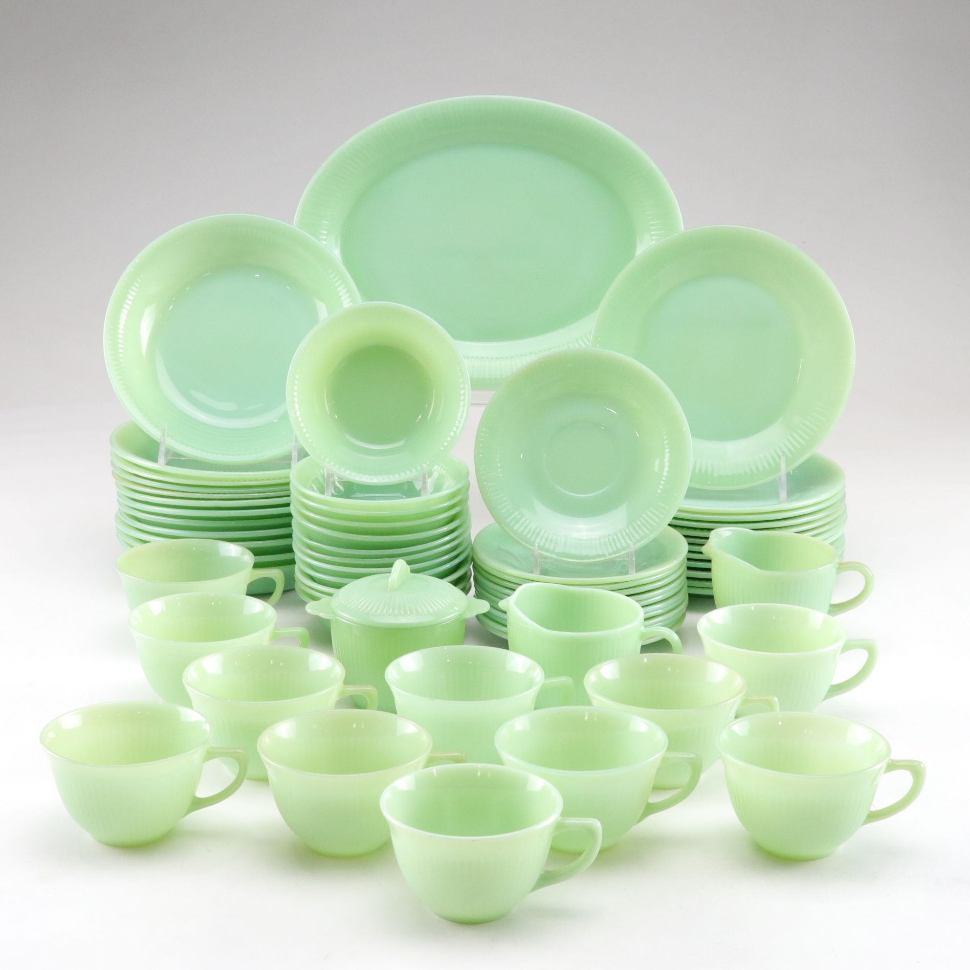 Anchor Hocking Fire King Jadite Glass "Jane Ray" Dinnerware