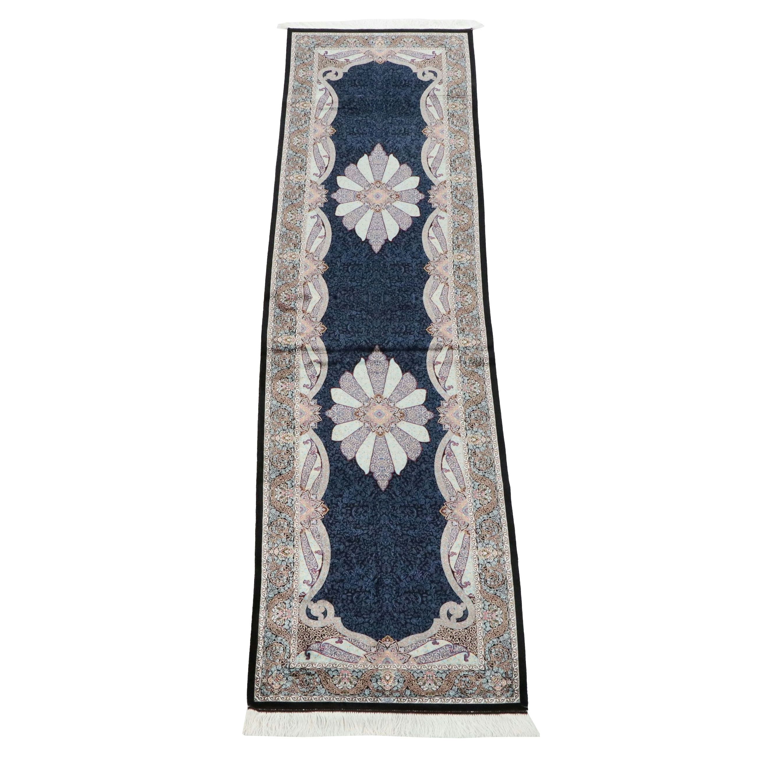 2'8 x 10'4 Machine Made Turkish Qom Silk Carpet Runner