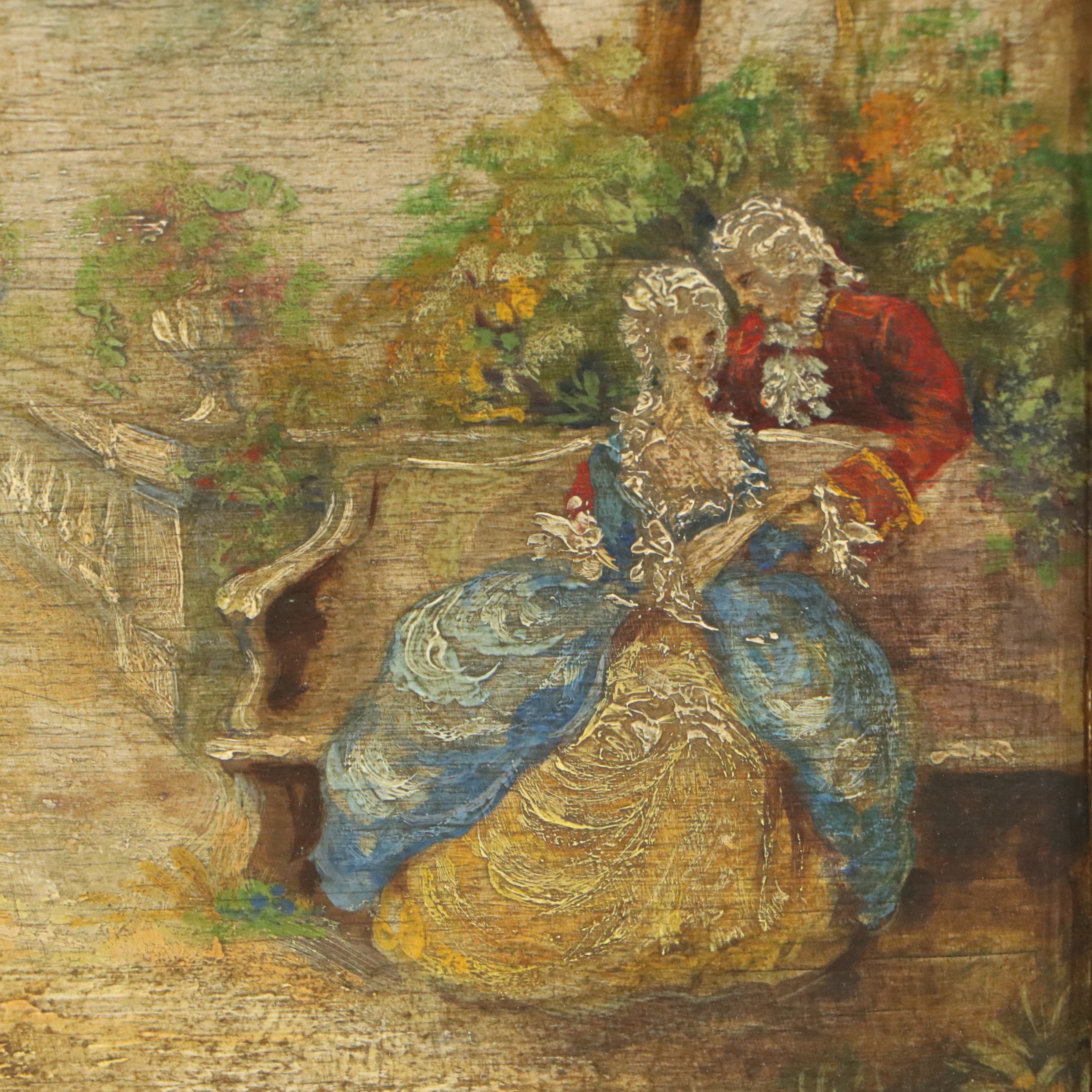Italian School Oil Painting of Lovers in Garden, 19th Century