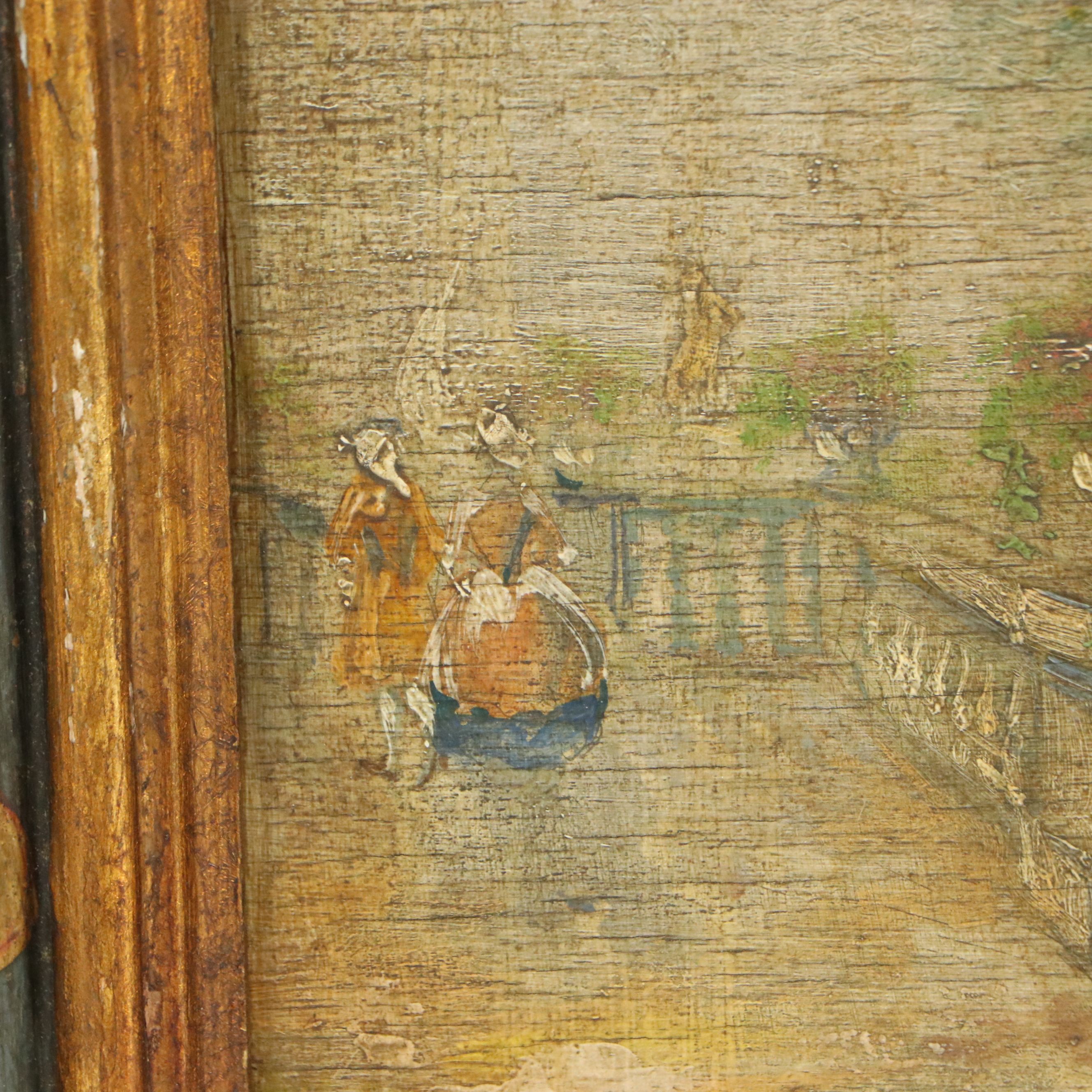 Italian School Oil Painting of Lovers in Garden, 19th Century